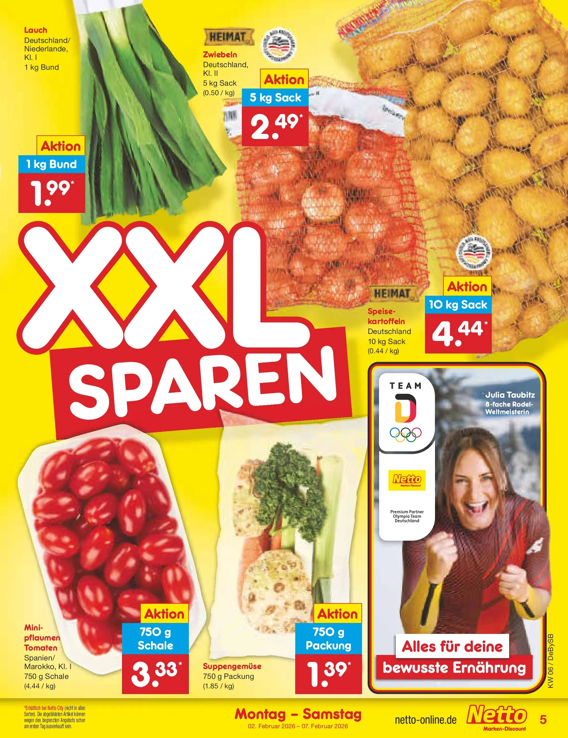 Netto Marken-Discount prospekt Thierhaupten	 (ab 01.02.2026) » Angebote | Seite: 5 | Produkte: Pflaumen, Tomaten, Kartoffeln, Zwiebeln