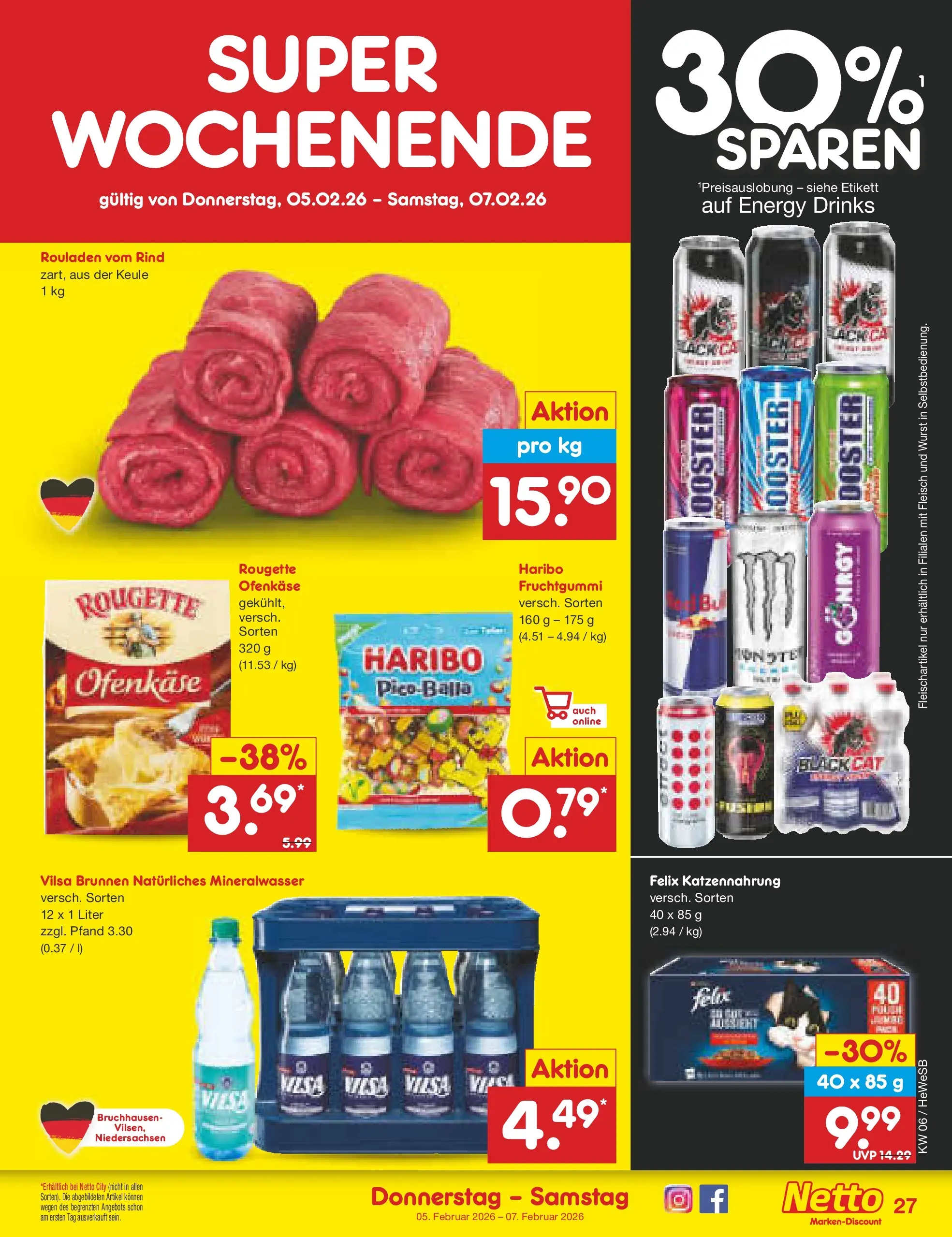 Netto Marken-Discount prospekt Hamburg	 (ab 02.02.2026) » Angebote | Seite: 33 | Produkte: Haribo, Rougette ofenkase, Mineralwasser, Wurst