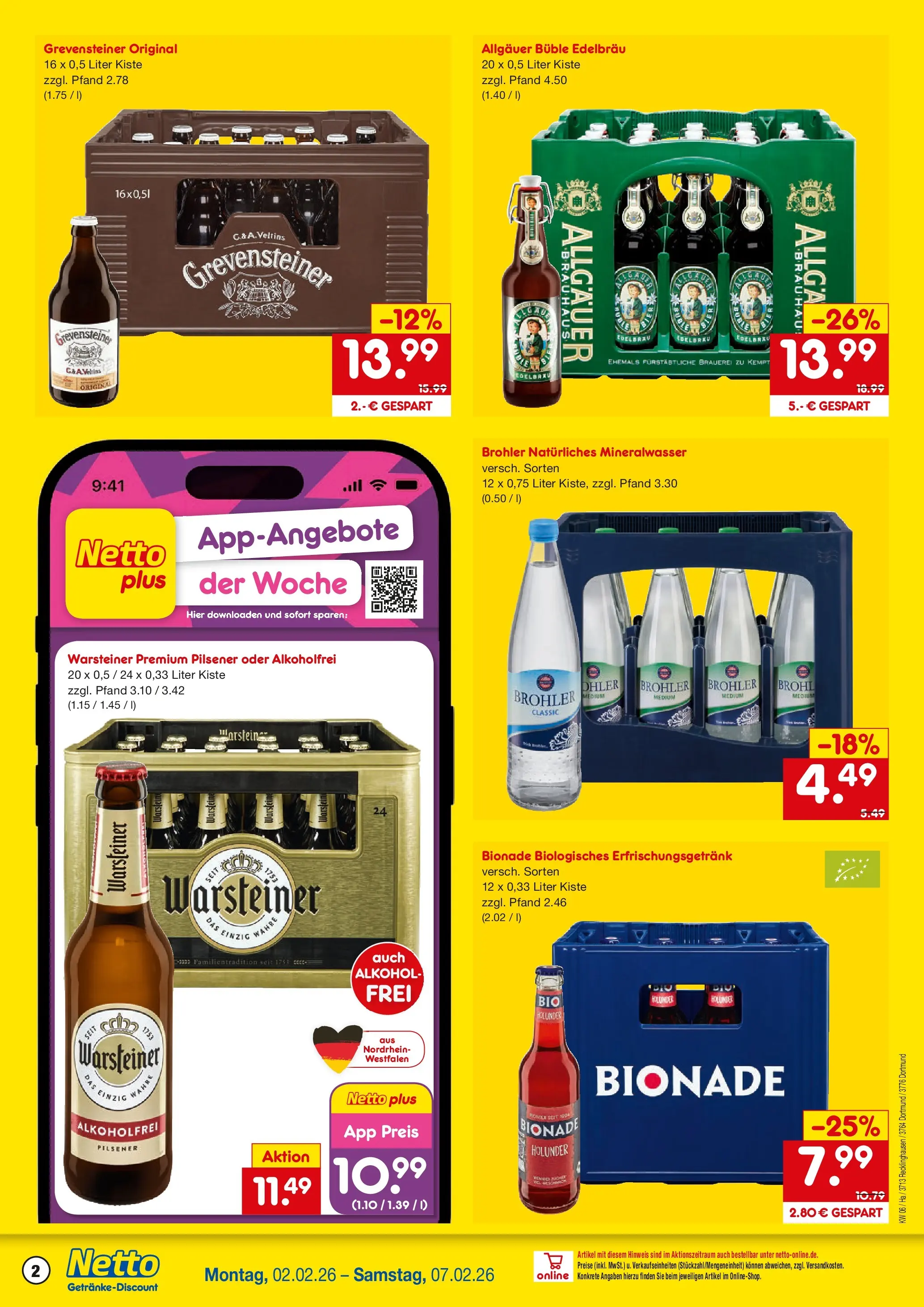 Netto Marken-Discount prospekt Dortmund	 (ab 02.02.2026) » Angebote | Seite: 2 | Produkte: Bionade, Mineralwasser, Warsteiner, Veltins