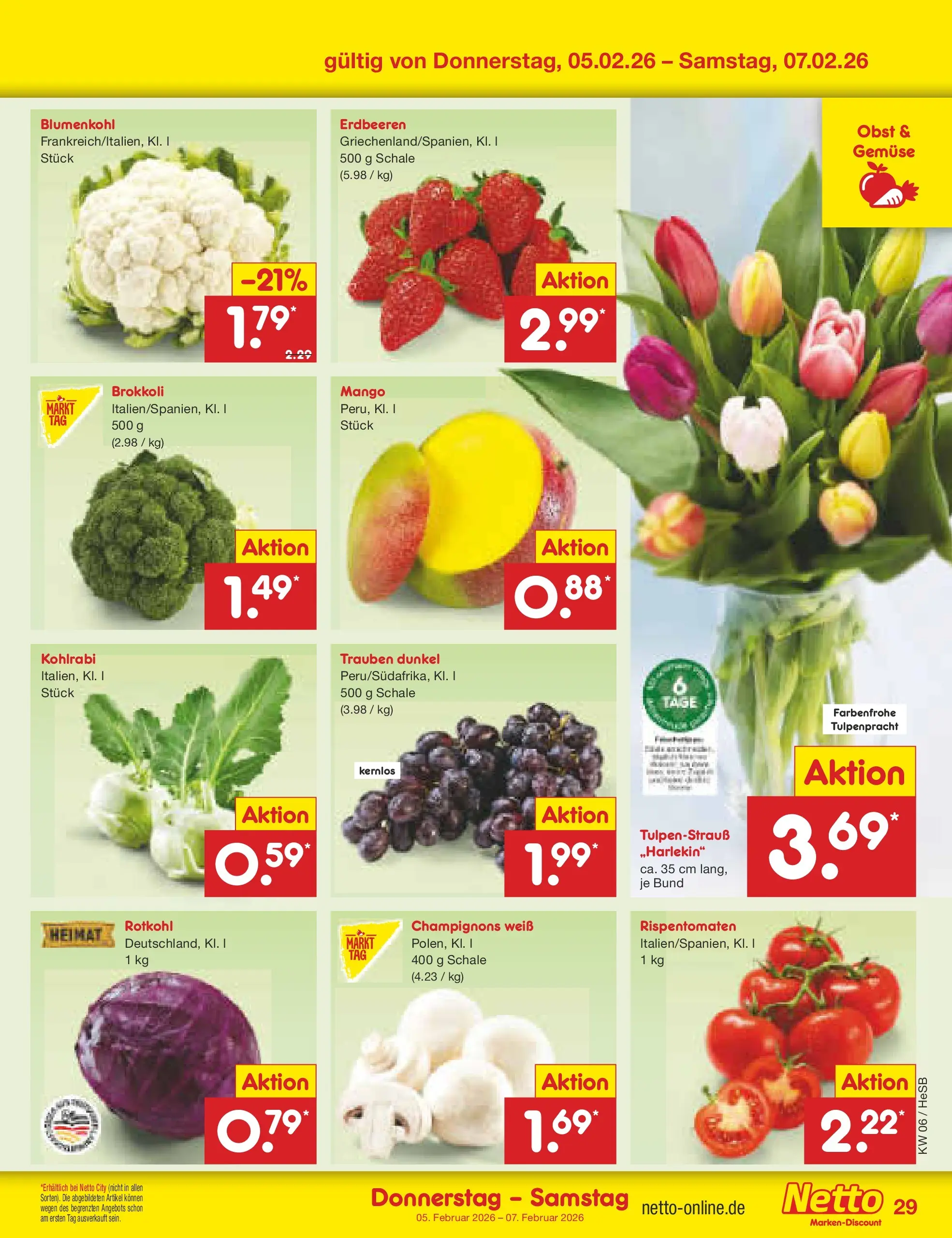 Netto Marken-Discount prospekt Hamburg	 (ab 02.02.2026) » Angebote | Seite: 35 | Produkte: Rotkohl, Obst, Brokkoli, Blumenkohl