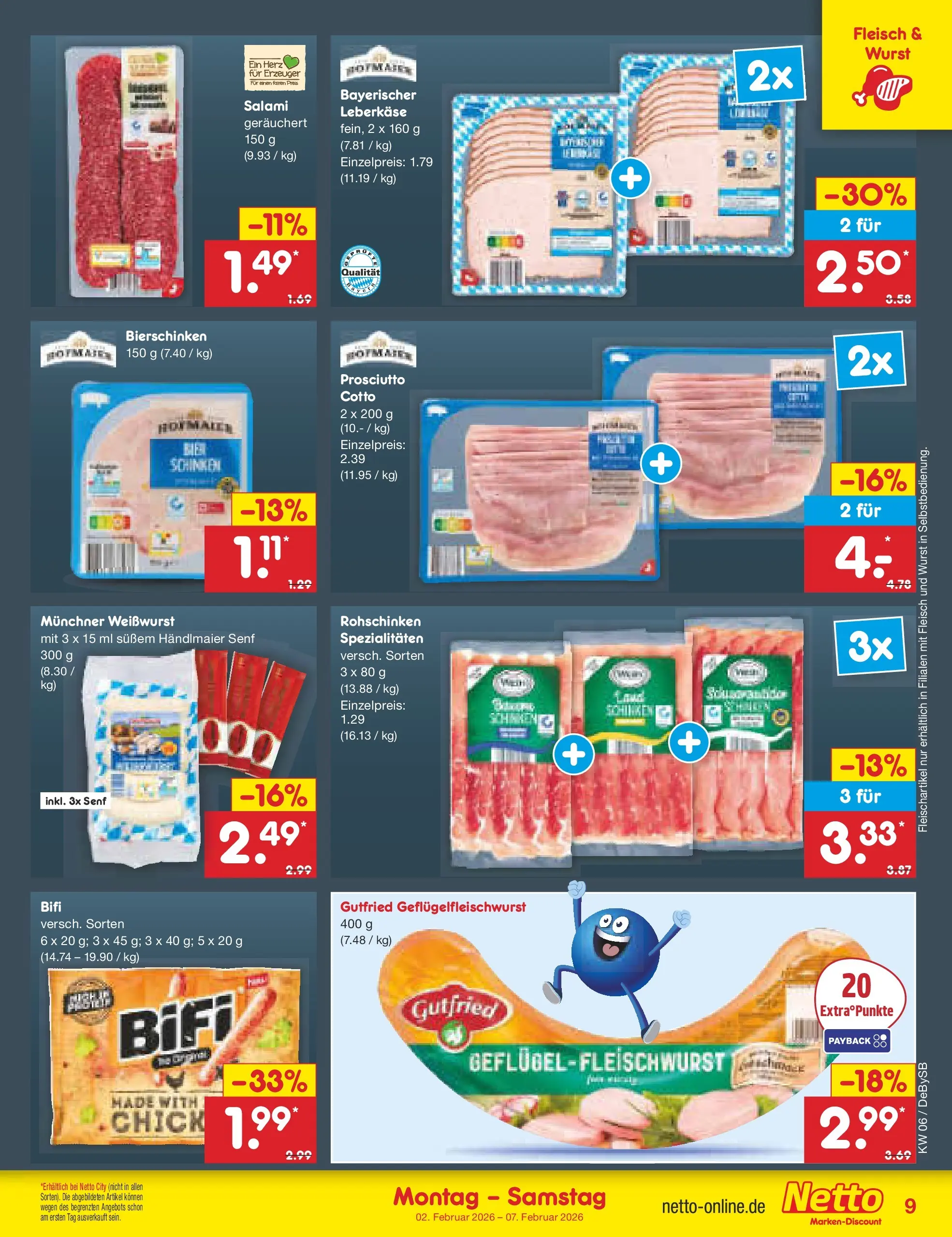 Netto Marken-Discount prospekt Thierhaupten	 (ab 01.02.2026) » Angebote | Seite: 9 | Produkte: Bifi, Weißwurst, Wurst, Fleisch