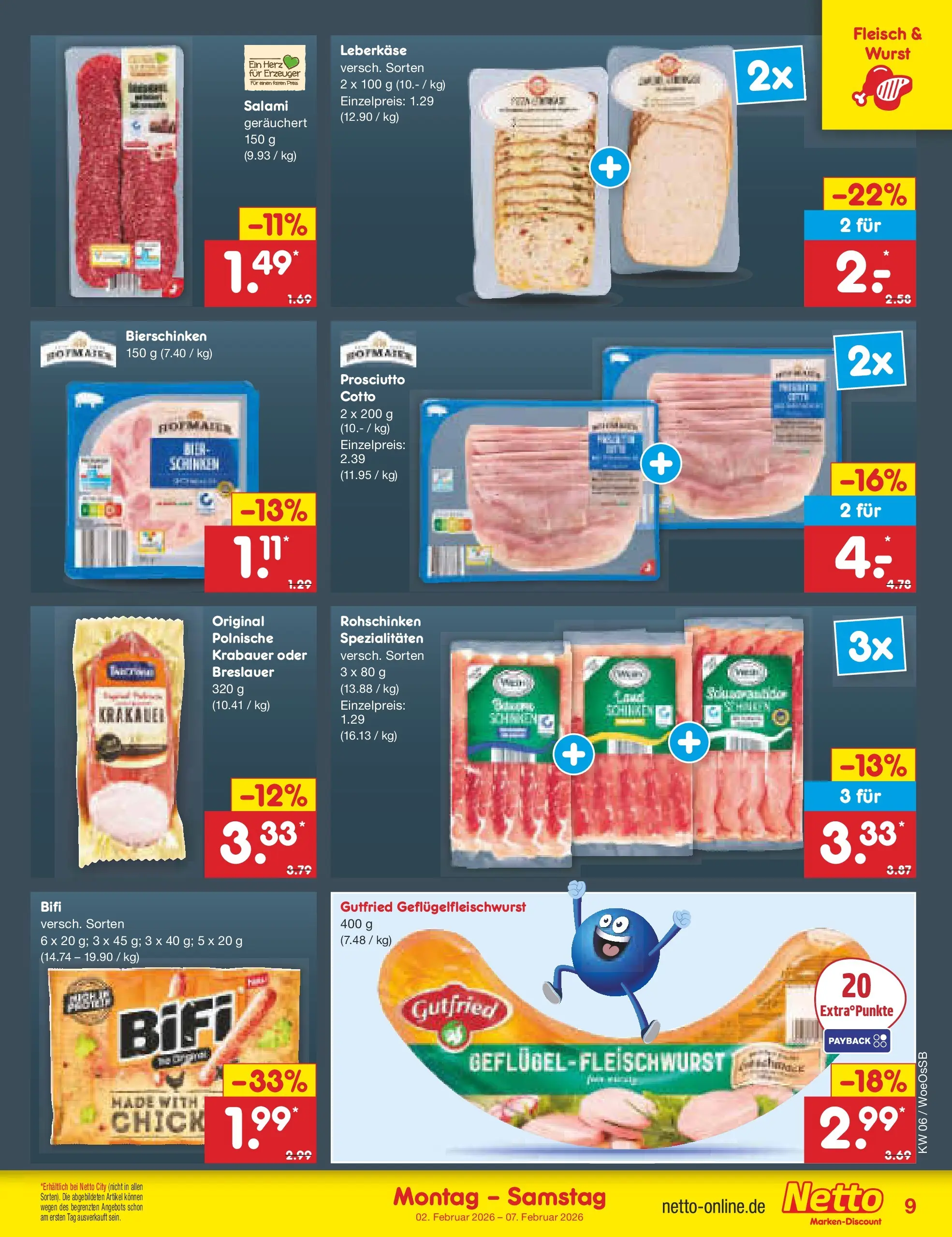 Netto Marken-Discount prospekt Gemmingen	 (ab 01.02.2026) » Angebote | Seite: 9 | Produkte: Bier, Wurst, Fleisch, Leberkase