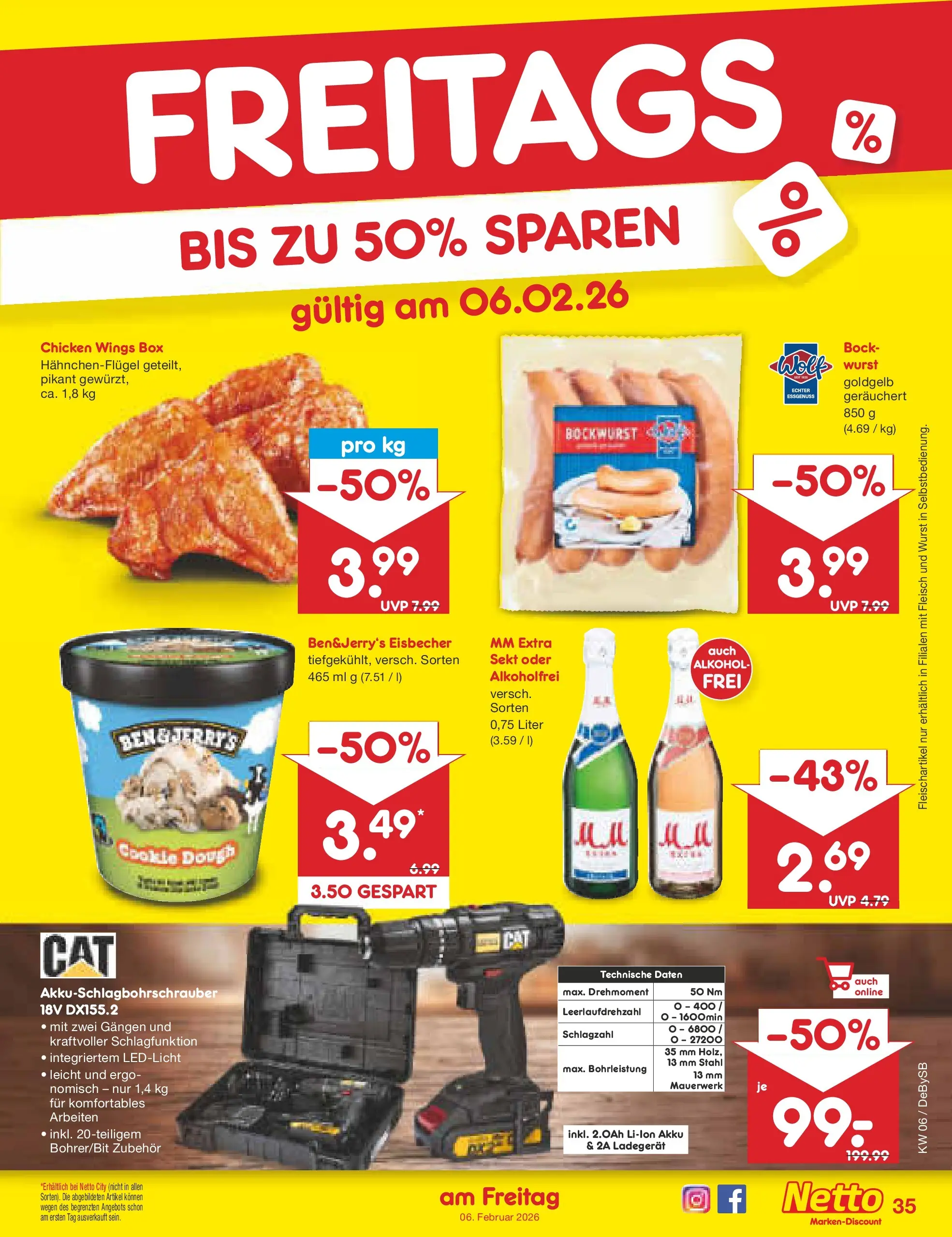 Netto Marken-Discount prospekt Thierhaupten	 (ab 01.02.2026) » Angebote | Seite: 43 | Produkte: Bockwurst, Sekt, Box, Fleisch
