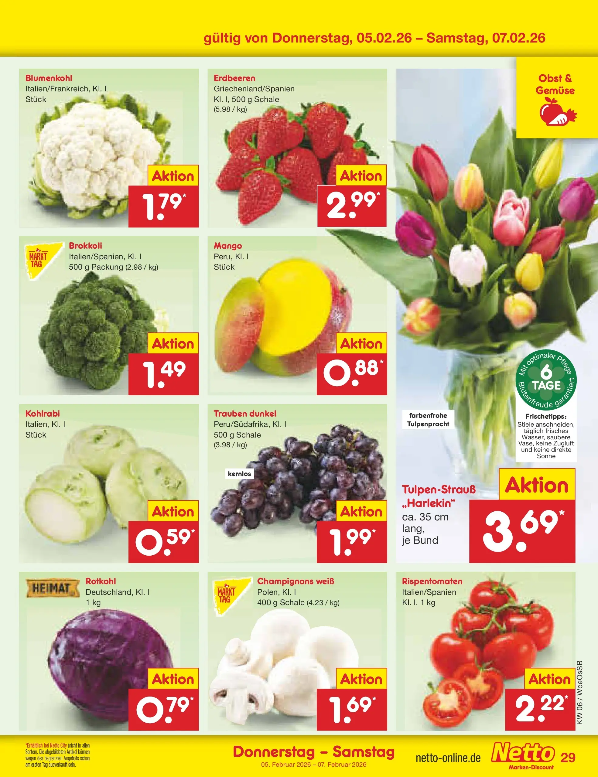 Netto Marken-Discount prospekt Gemmingen	 (ab 01.02.2026) » Angebote | Seite: 37 | Produkte: Rotkohl, Trauben, Mango, Blumenkohl