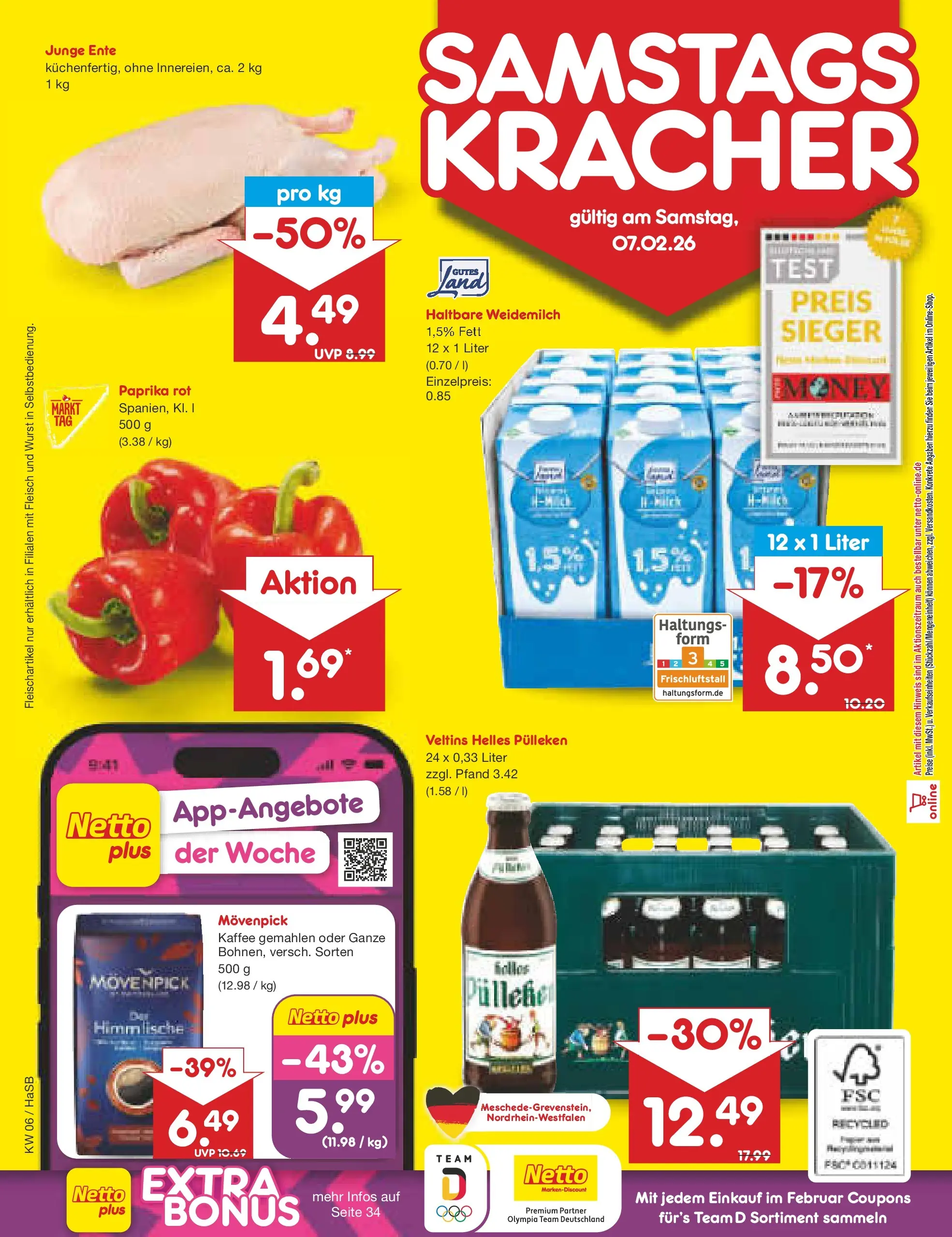 Netto Marken-Discount prospekt Wuppertal	 (ab 01.02.2026) » Angebote | Seite: 48 | Produkte: Paprika rot, Fleisch, Ente, Veltins