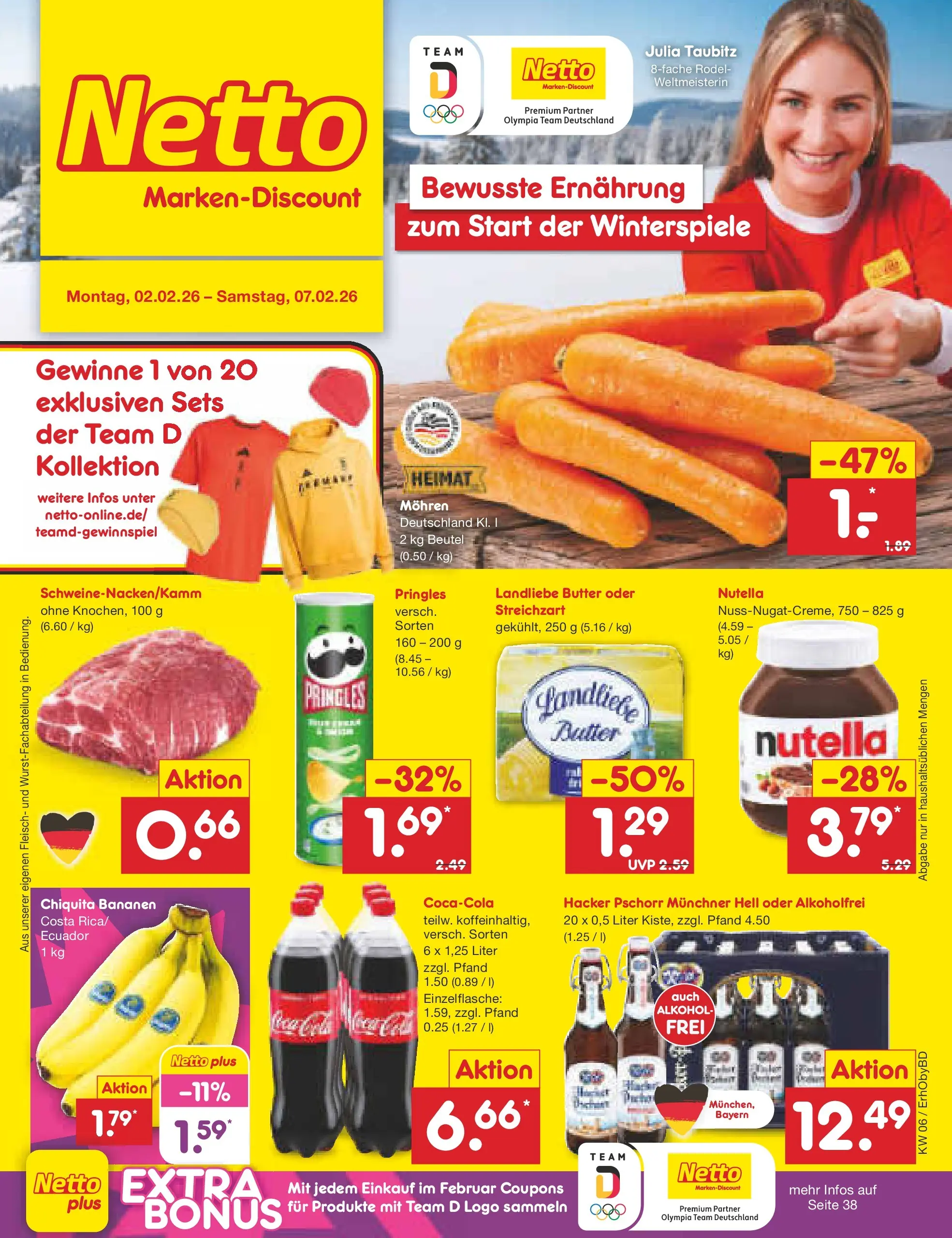 Netto Marken-Discount prospekt Velden	 (ab 02.02.2026) » Angebote | Seite: 1 | Produkte: Butter, Bananen, Mohren, Nutella