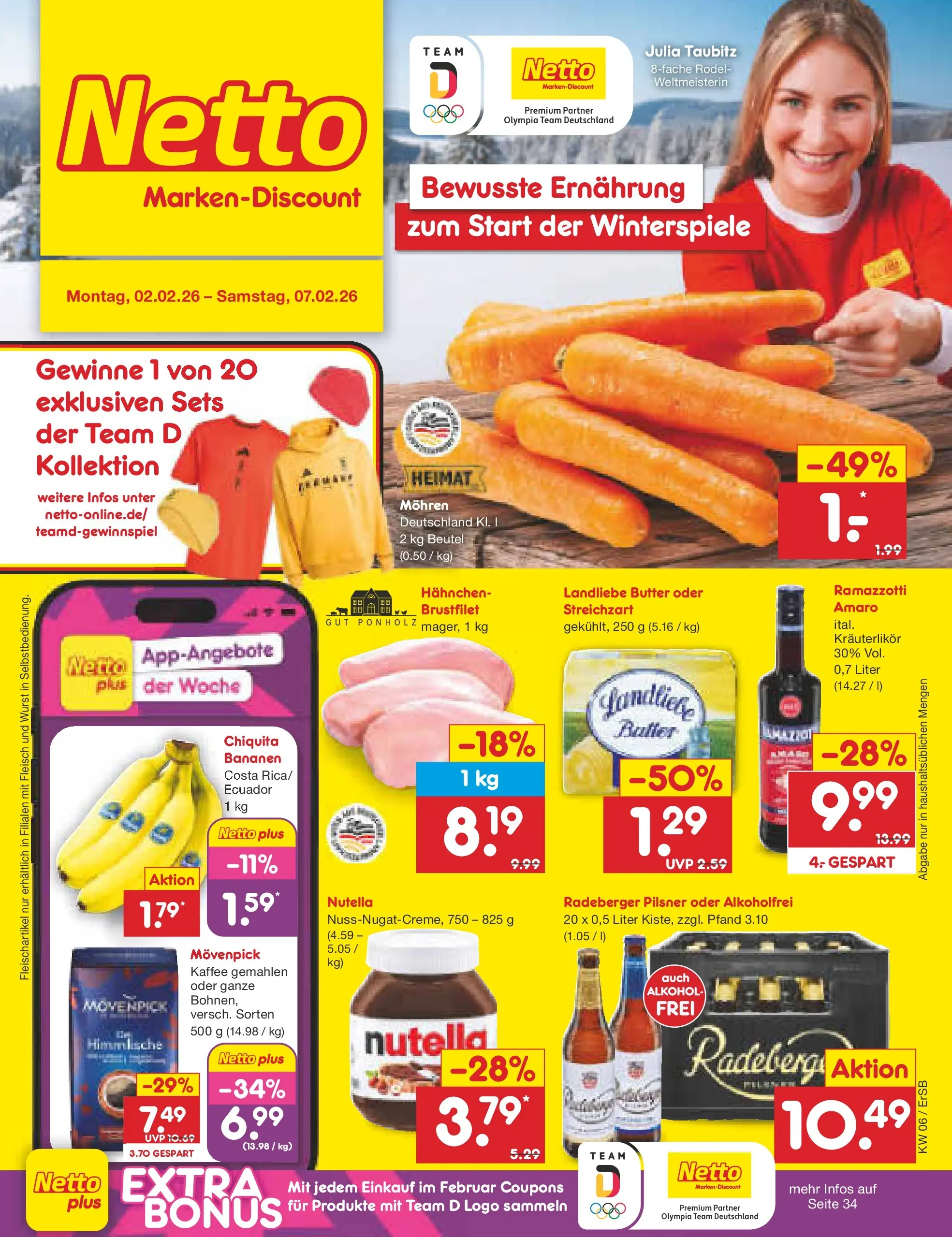 Netto Marken-Discount prospekt Naumburg	 (ab 02.02.2026) » Angebote | Seite: 1 | Produkte: Butter, Kaffee, Bananen, Radeberger pilsner