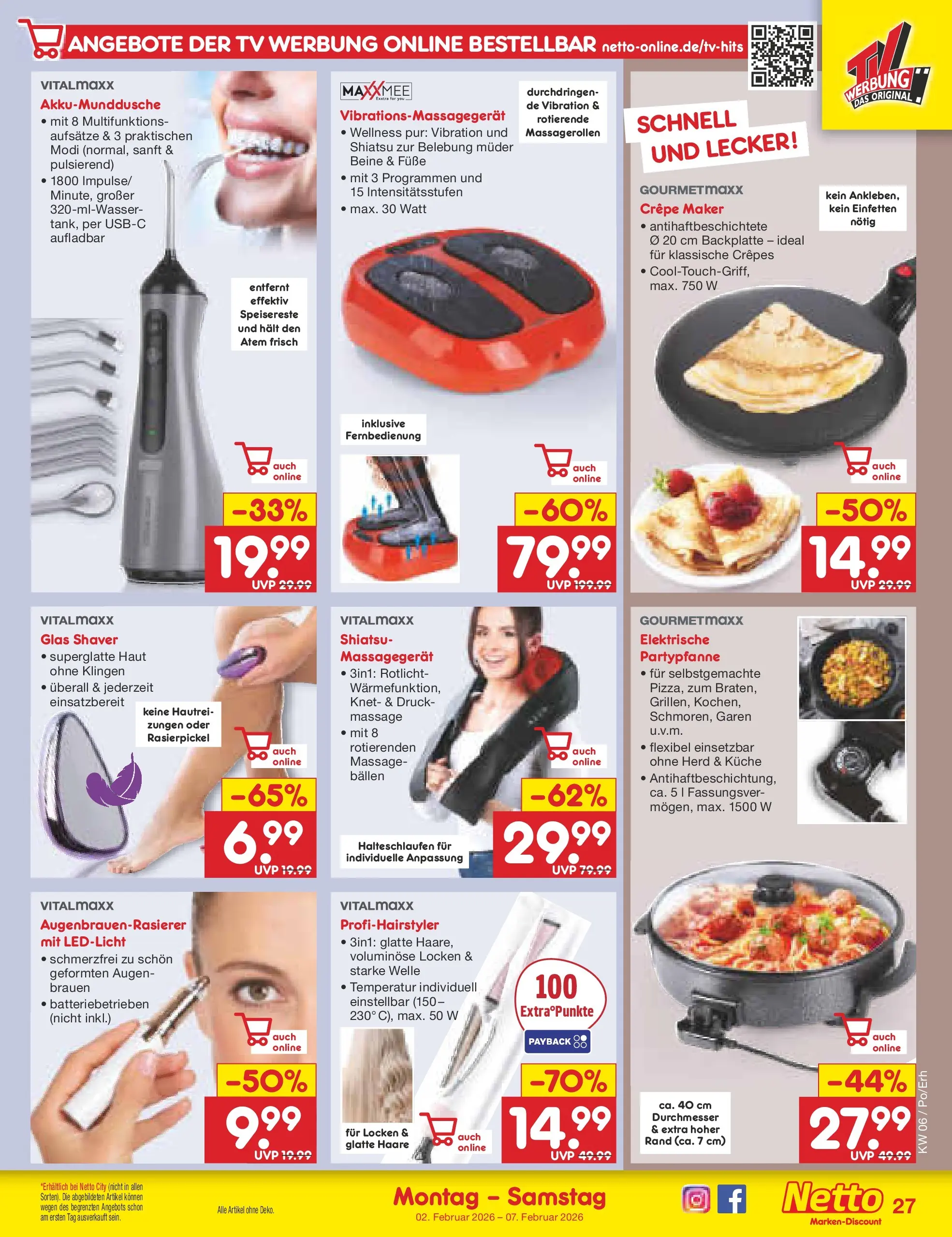 Netto Marken-Discount prospekt Selb	 (ab 01.02.2026) » Angebote | Seite: 33 | Produkte: Herd, Küche, Massagegerät, TV