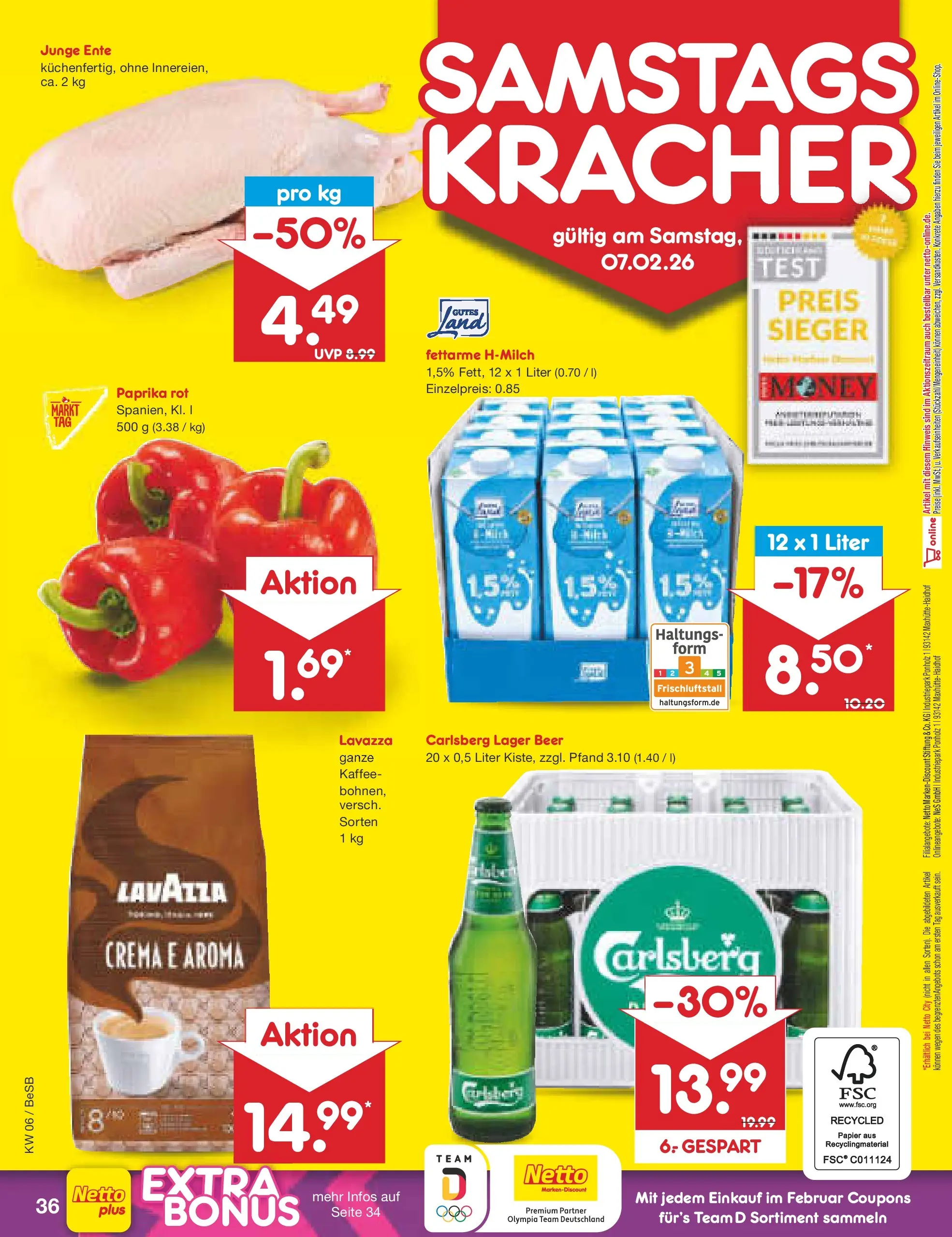 Netto Marken-Discount prospekt Kremmen	 (ab 01.02.2026) » Angebote | Seite: 48 | Produkte: Lavazza, Carlsberg, Paprika rot, Ente