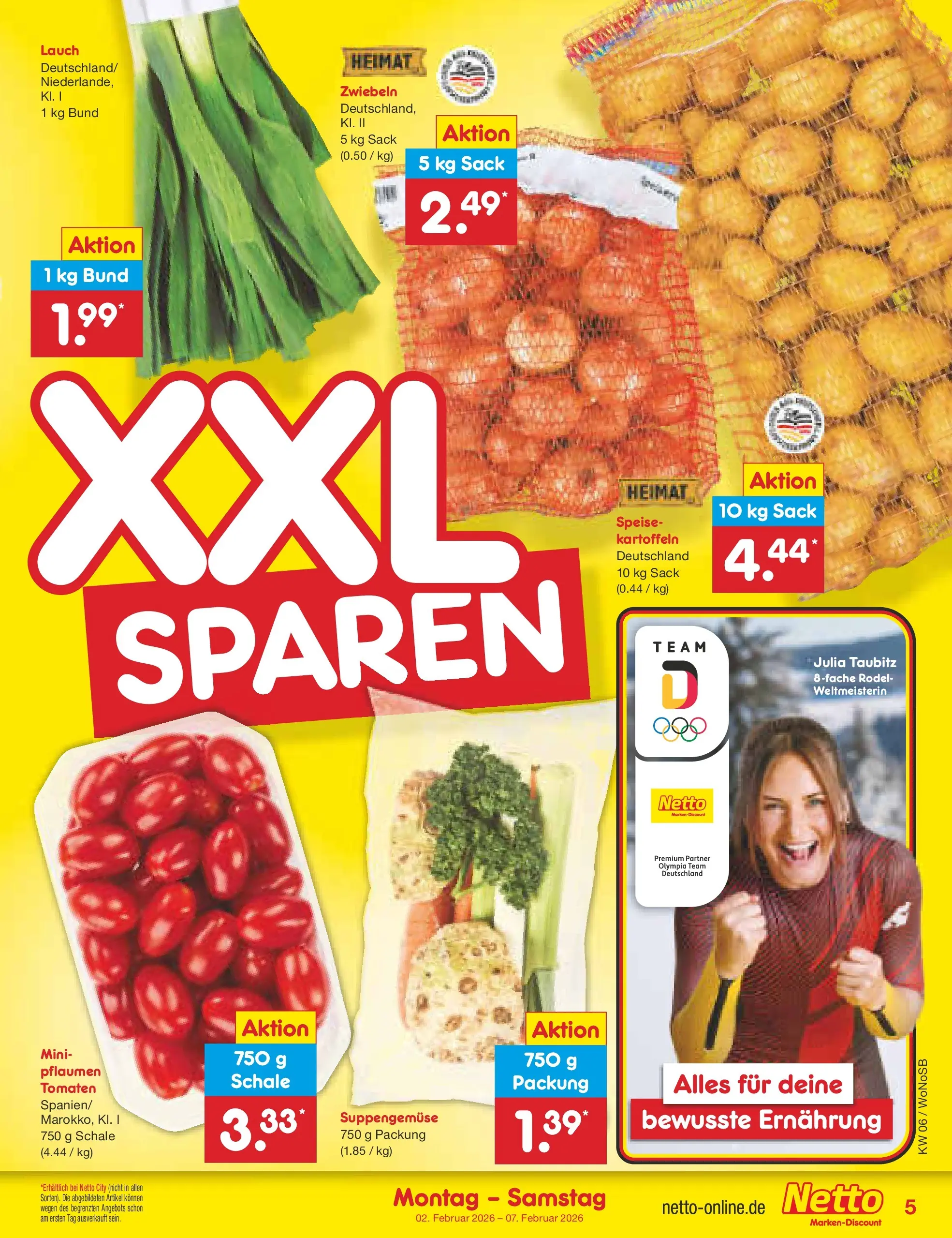 Netto Marken-Discount prospekt Lahnau	 (ab 02.02.2026) » Angebote | Seite: 5 | Produkte: Pflaumen, Tomaten, Kartoffeln, Zwiebeln