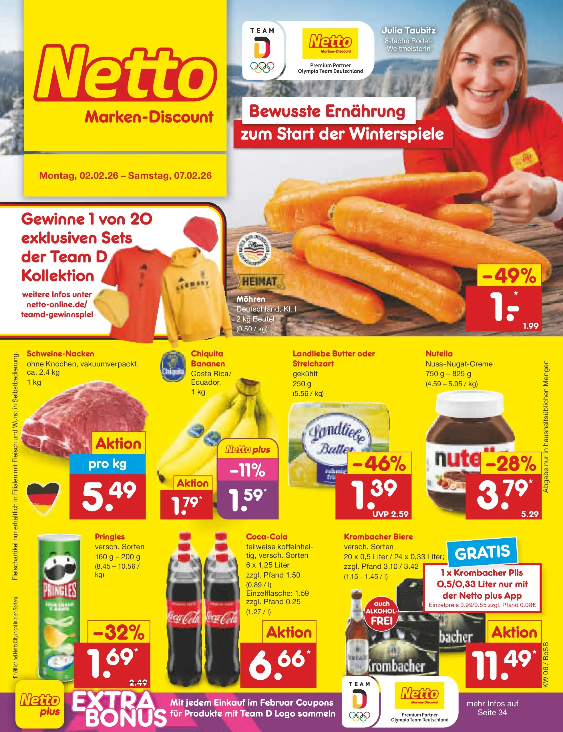 Netto Marken-Discount prospekt Stadtlohn	 (ab 02.02.2026) » Angebote | Seite: 1 | Produkte: Butter, Landliebe butter, Mohren, Nutella