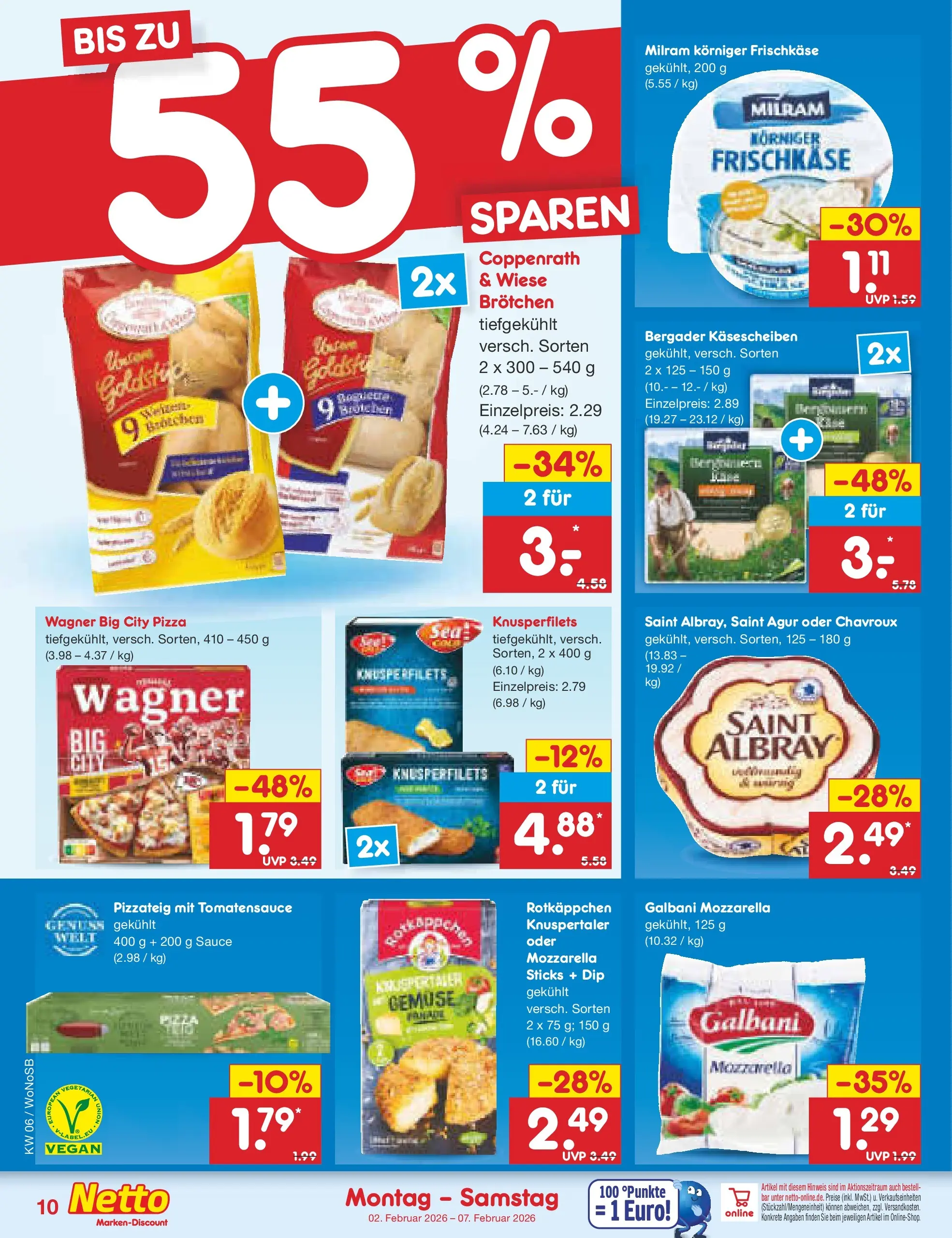 Netto Marken-Discount prospekt Lahnau	 (ab 02.02.2026) » Angebote | Seite: 10 | Produkte: Mozzarella, Rotkäppchen, Pizza, Frischkase