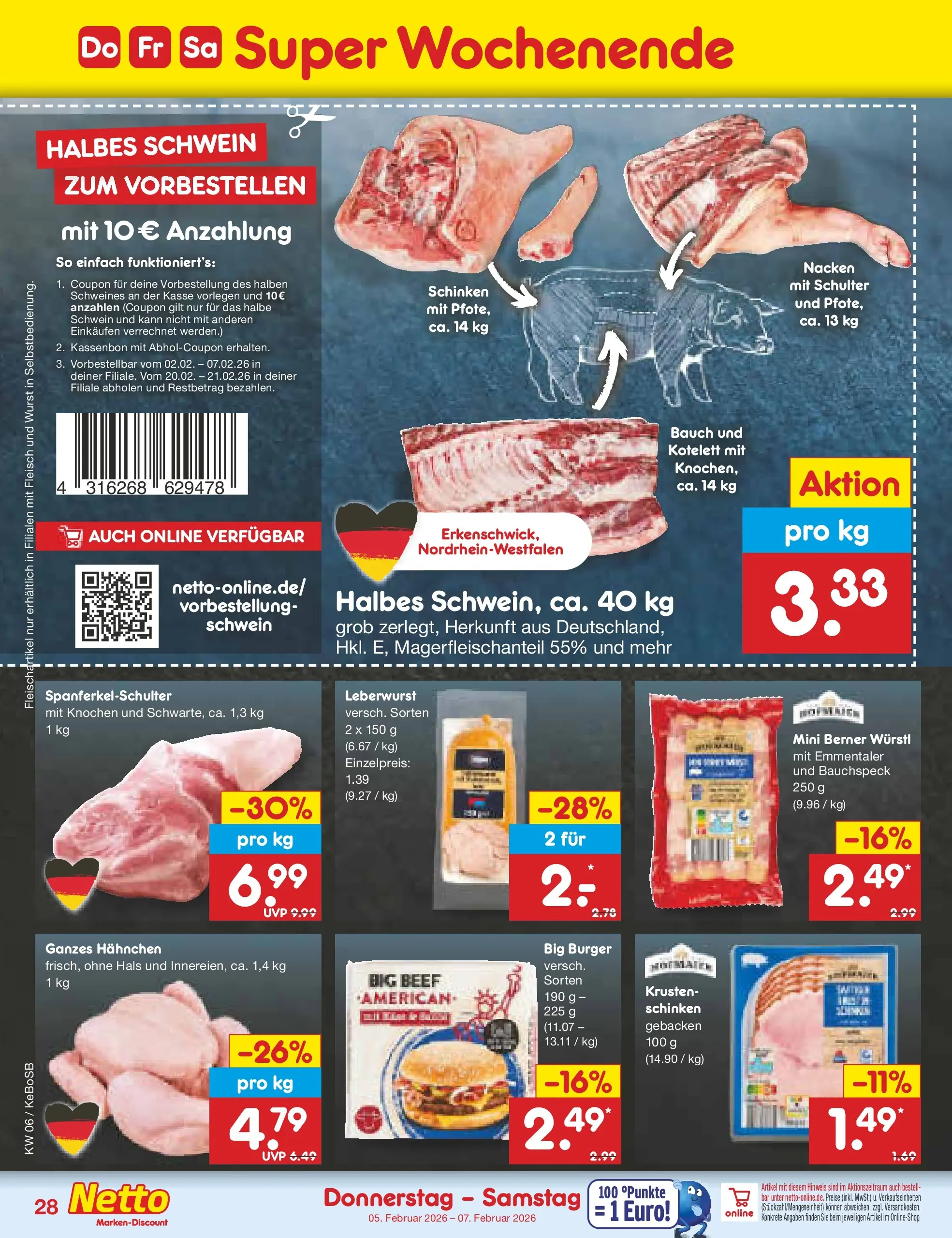 Netto Marken-Discount prospekt Stadtlohn	 (ab 02.02.2026) » Angebote | Seite: 40 | Produkte: Hahnchen, Würstl, Burger, Fleisch