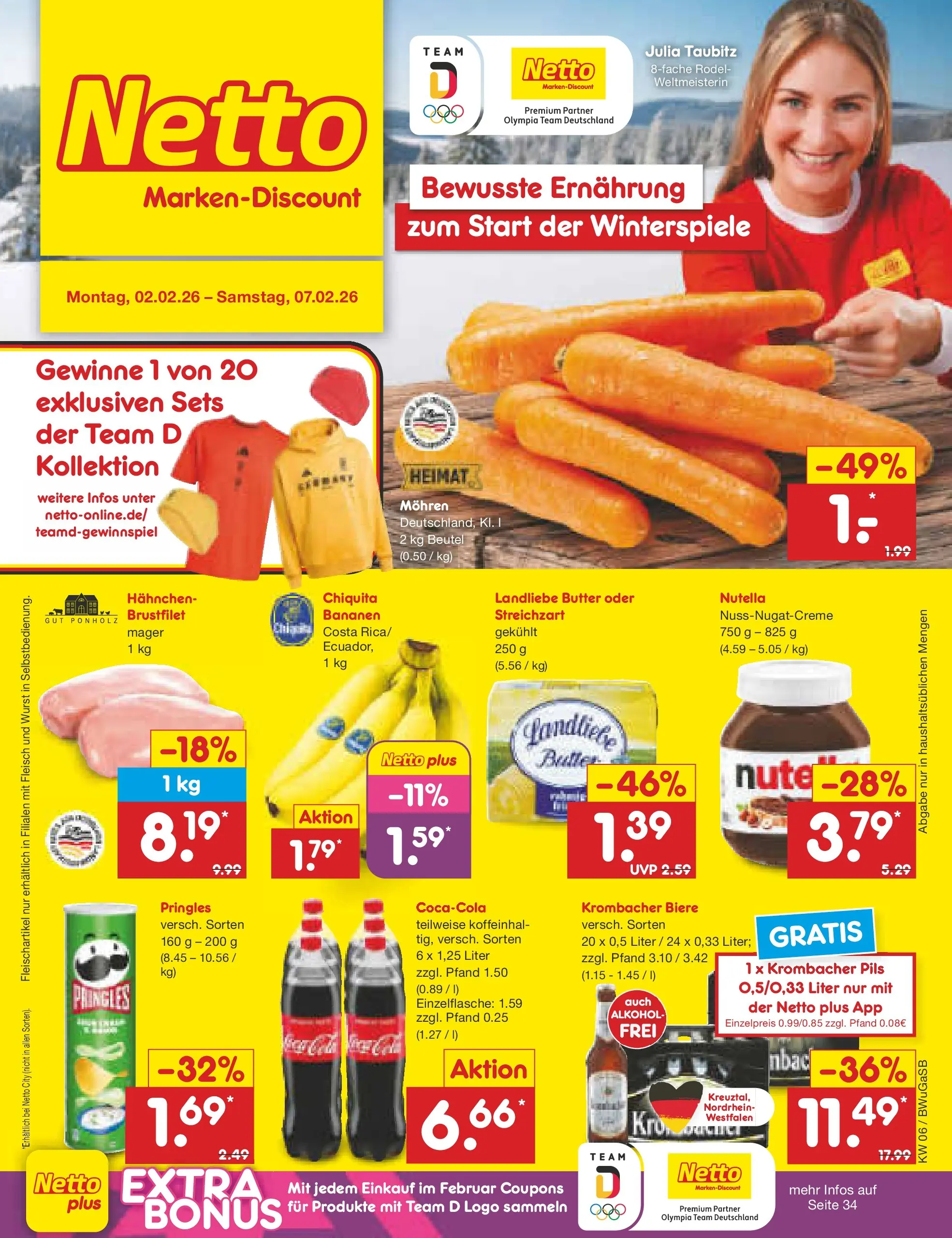 Netto Marken-Discount prospekt Stemwede-Dielingen	 (ab 01.02.2026) » Angebote | Seite: 1 | Produkte: Pils, Landliebe butter, Mohren, Krombacher