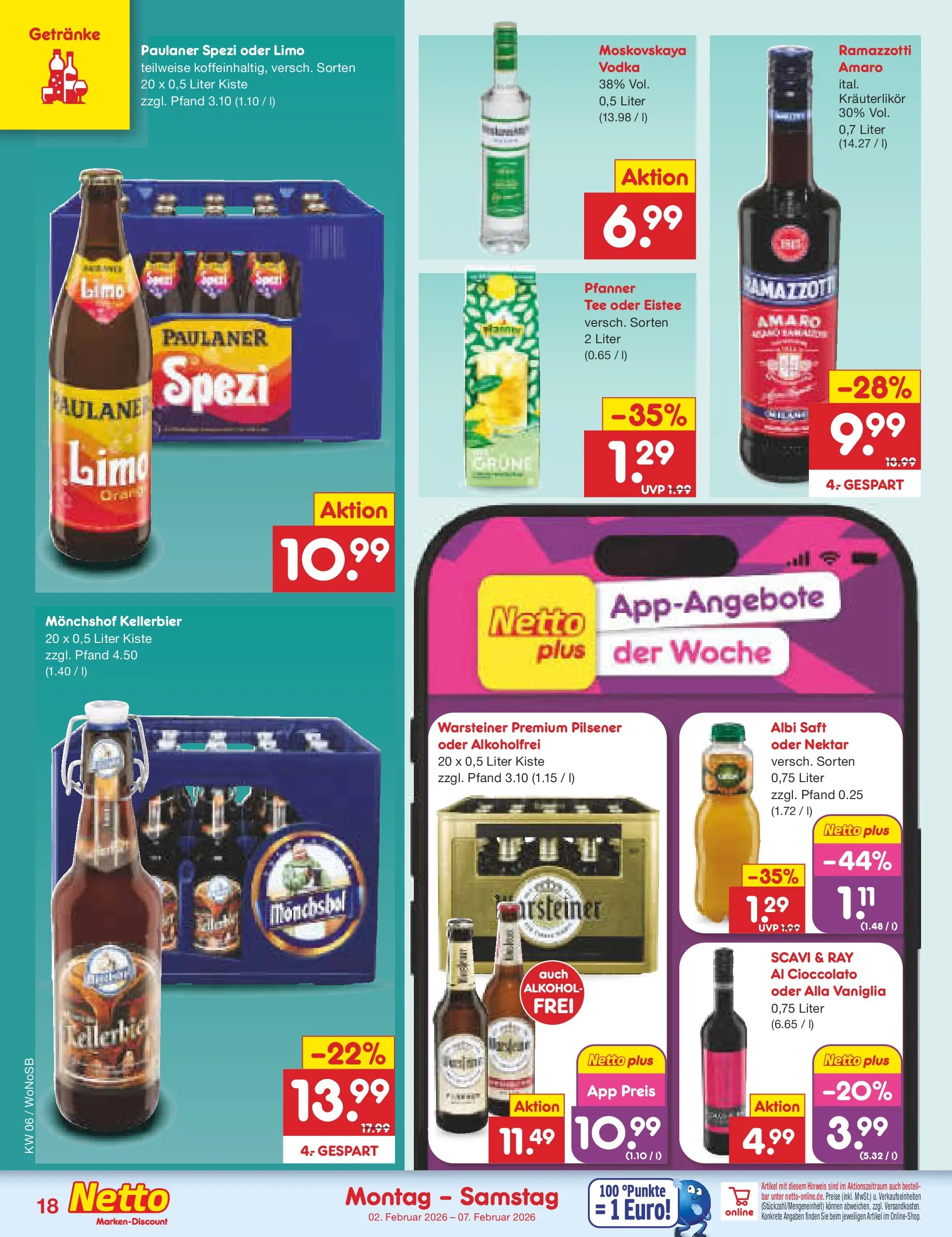 Netto Marken-Discount prospekt Lahnau	 (ab 02.02.2026) » Angebote | Seite: 20 | Produkte: Monchshof, Warsteiner, Ramazzotti, Paulaner