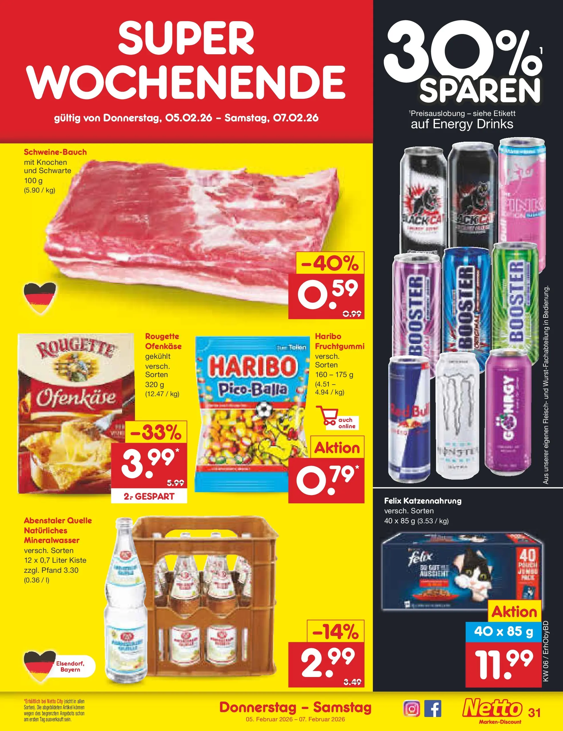 Netto Marken-Discount prospekt Velden	 (ab 02.02.2026) » Angebote | Seite: 35 | Produkte: Haribo, Schweinebauch, Mineralwasser, Fleisch