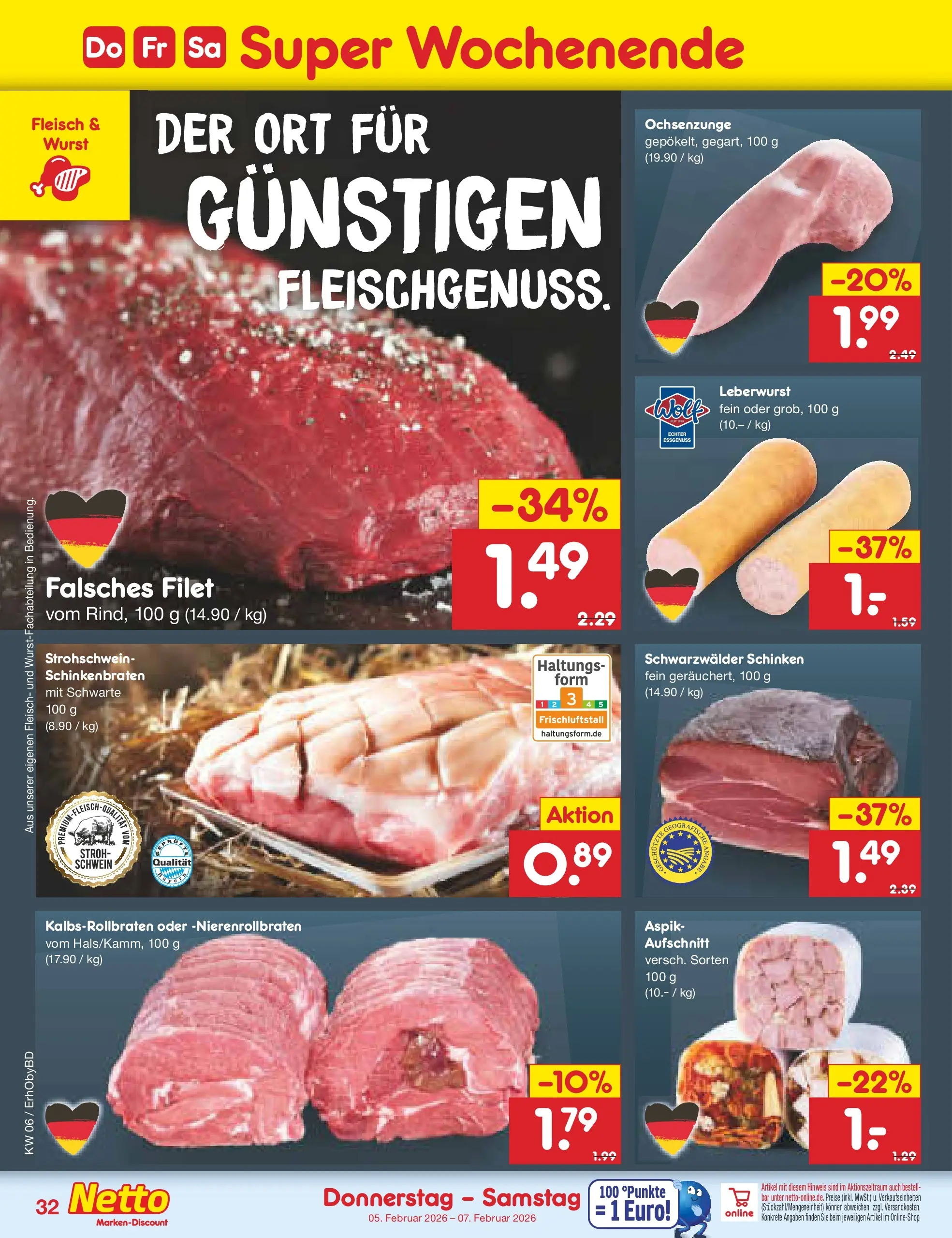 Netto Marken-Discount prospekt Velden	 (ab 02.02.2026) » Angebote | Seite: 36 | Produkte: Wurst, Schinken, Fleisch