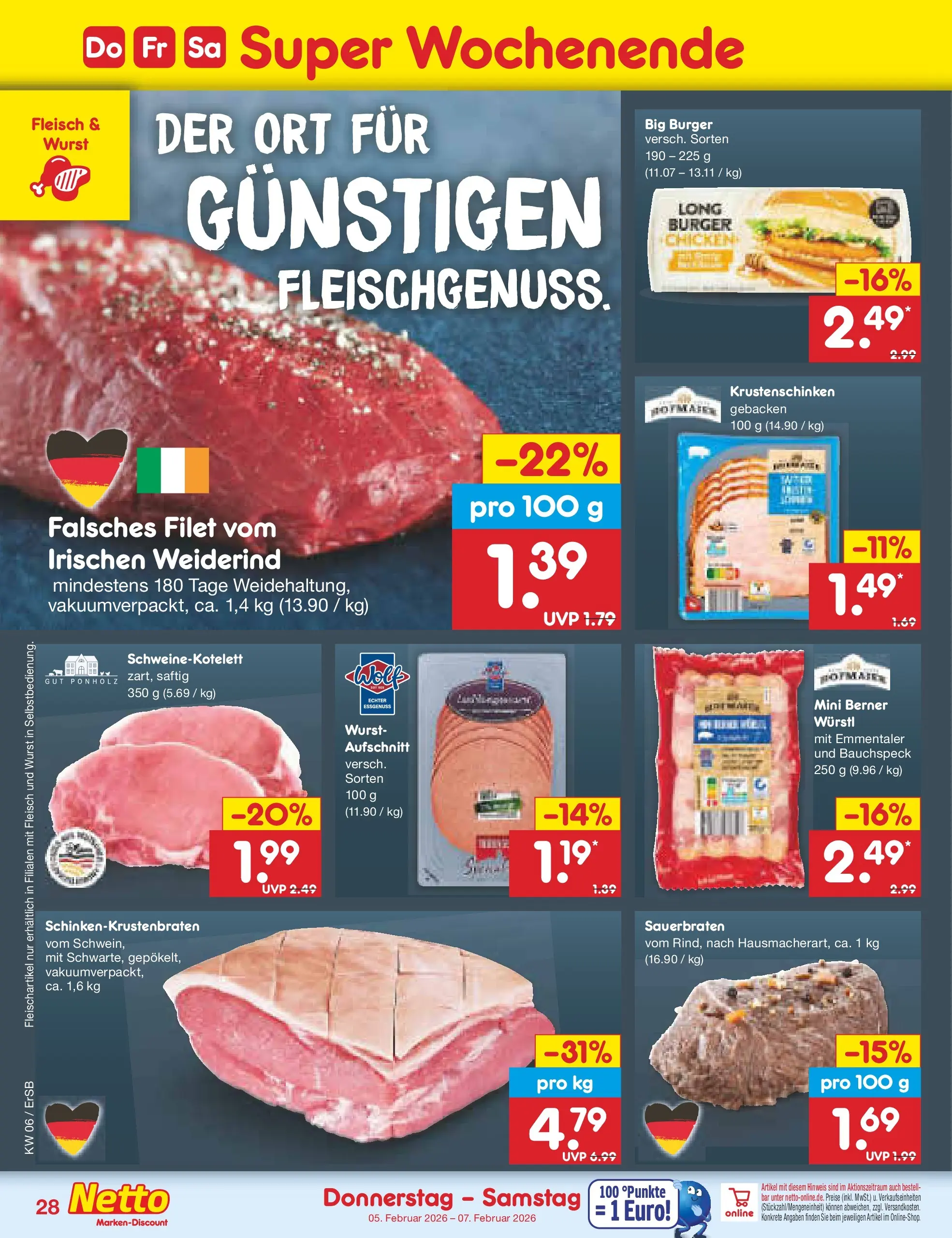 Netto Marken-Discount prospekt Naumburg	 (ab 02.02.2026) » Angebote | Seite: 44 | Produkte: Würstl, Burger, Wurst, Fleisch