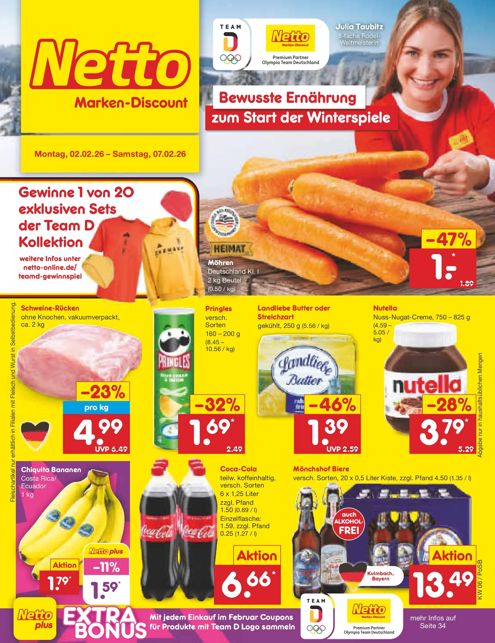 Netto Marken-Discount prospekt Regensburg	 (ab 01.02.2026) » Angebote | Seite: 1 | Produkte: Bananen, Wurst, Schweinerucken, Fleisch