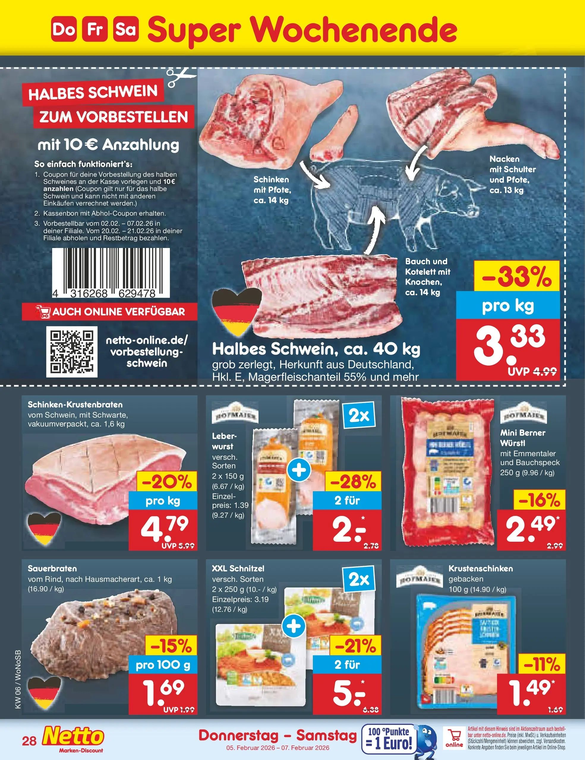 Netto Marken-Discount prospekt Lahnau	 (ab 02.02.2026) » Angebote | Seite: 40 | Produkte: Würstl, Schnitzel, Wurst, Schinken