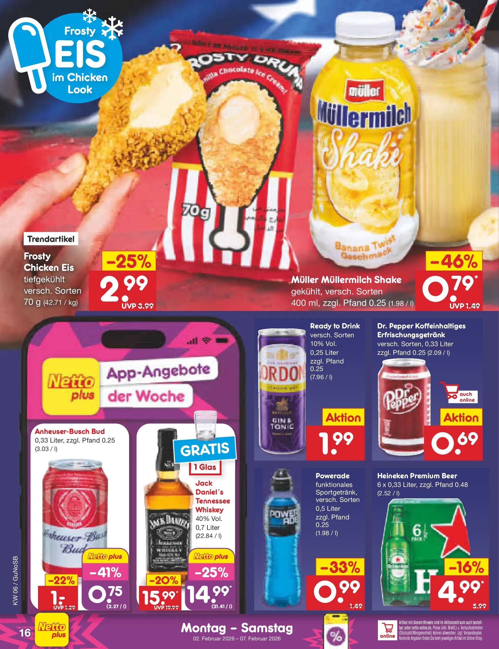 Netto Marken-Discount prospekt Machern	 (ab 02.02.2026) » Angebote | Seite: 16 | Produkte: Heineken, Müllermilch, Muller mullermilch, Whiskey
