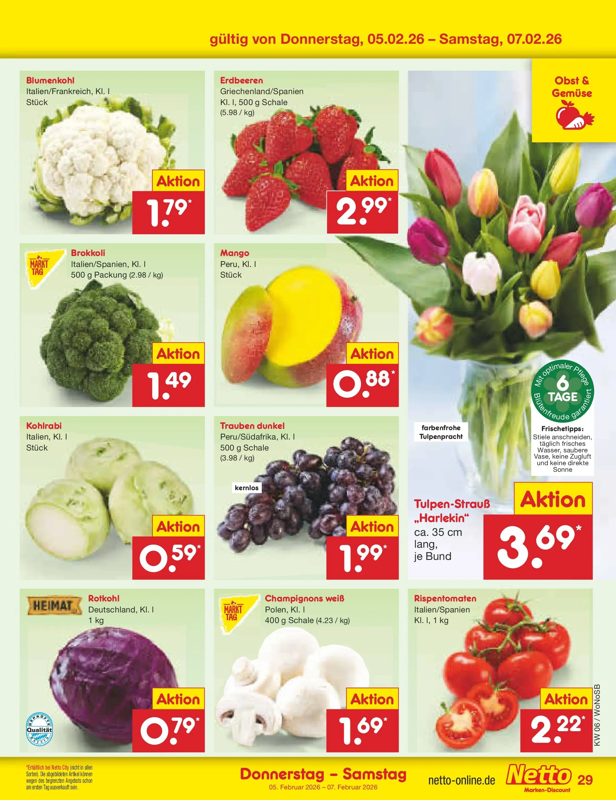 Netto Marken-Discount prospekt Lahnau	 (ab 02.02.2026) » Angebote | Seite: 41 | Produkte: Kohlrabi, Champignons, Obst, Mango
