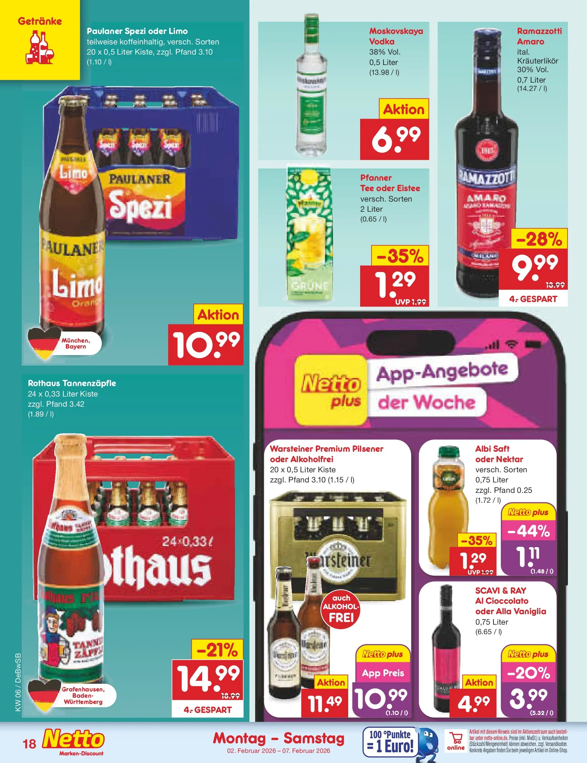 Netto Marken-Discount prospekt Waiblingen-Bittenfeld	 (ab 02.02.2026) » Angebote | Seite: 20 | Produkte: Saft, Vodka, Tee, Paulaner