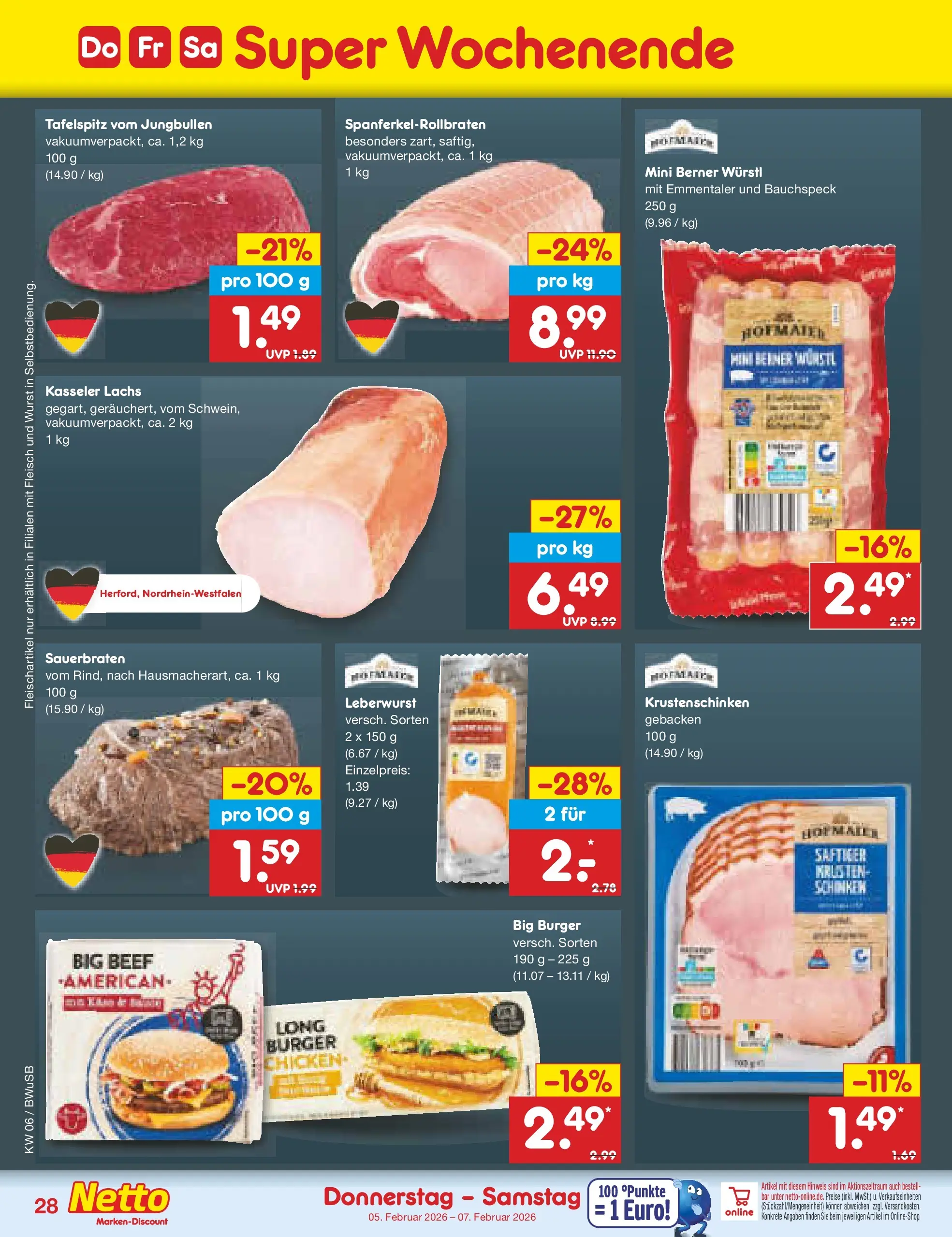 Netto Marken-Discount prospekt Stemwede-Dielingen	 (ab 01.02.2026) » Angebote | Seite: 40 | Produkte: Tafelspitz, Wurst, Schinken, Fleisch