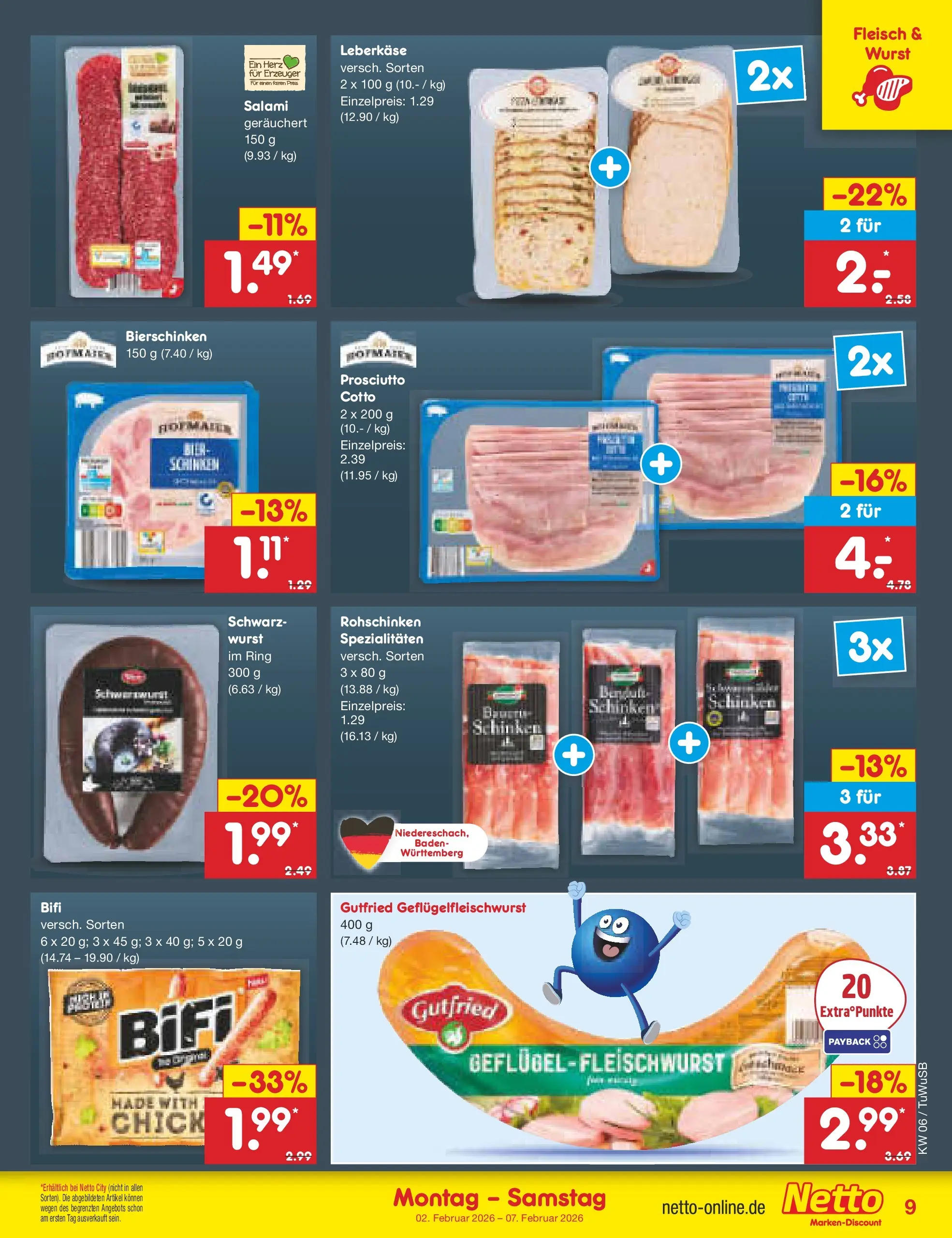 Netto Marken-Discount prospekt Calw-Stammheim	 (ab 01.02.2026) » Angebote | Seite: 9 | Produkte: Bifi, Wurst, Schinken, Leberkase