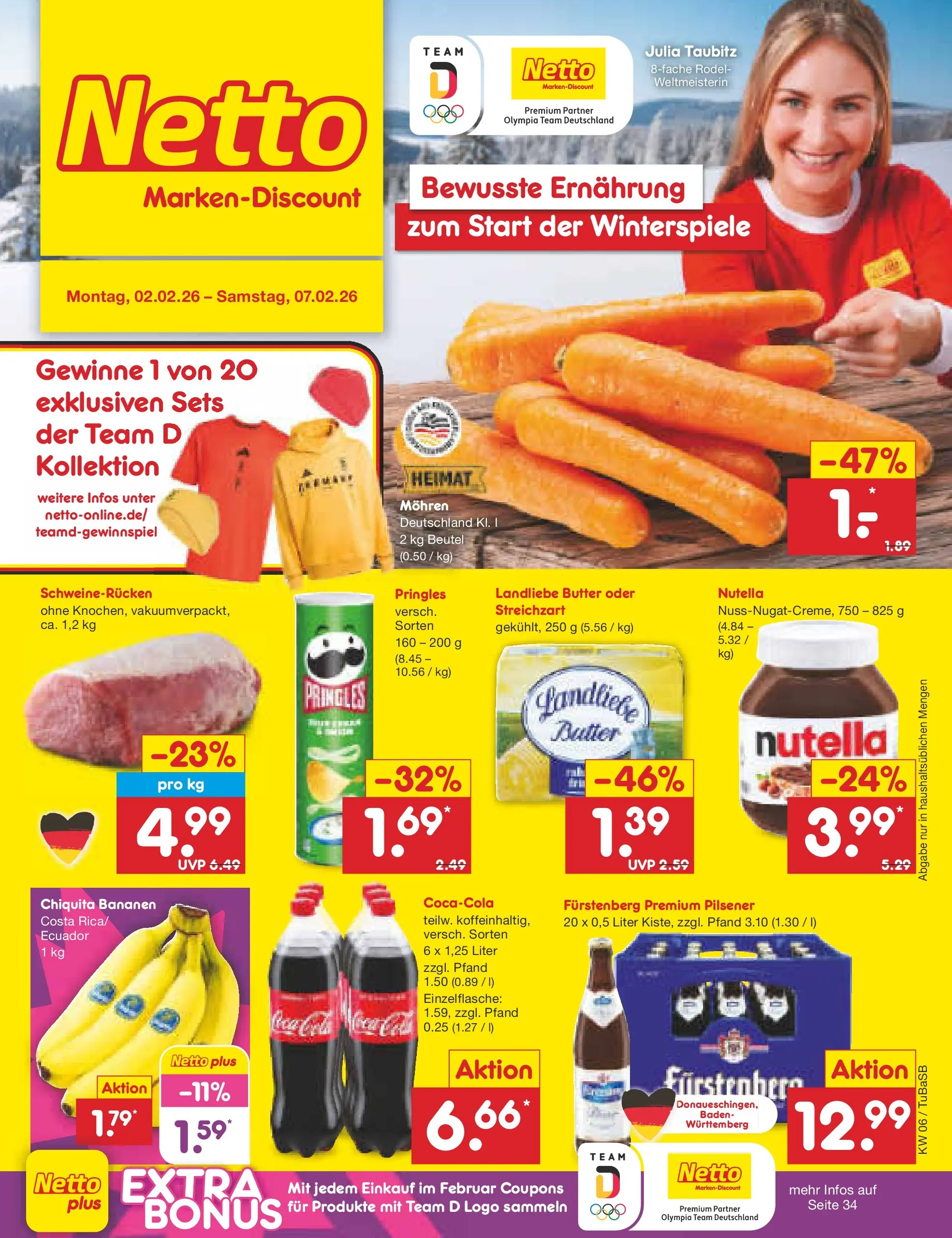 Netto Marken-Discount prospekt Lahr-Langenwinkel	 (ab 01.02.2026) » Angebote | Seite: 1 | Produkte: Landliebe butter, Mohren, Schweinerucken, Pringles