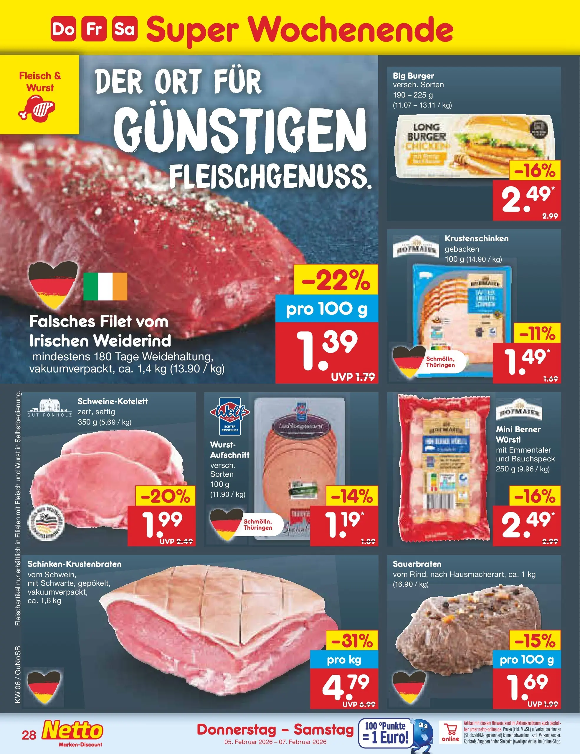 Netto Marken-Discount prospekt Machern	 (ab 02.02.2026) » Angebote | Seite: 40 | Produkte: Würstl, Burger, Wurst, Fleisch