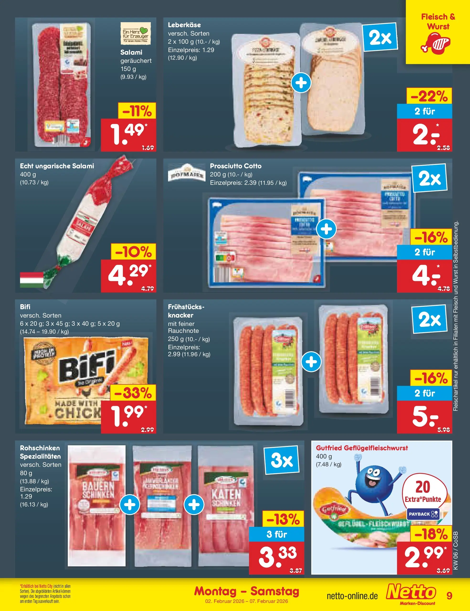 Netto Marken-Discount prospekt Bitterfeld-Wolfen	 (ab 01.02.2026) » Angebote | Seite: 9 | Produkte: Wurst, Salami, Schinken, Leberkase
