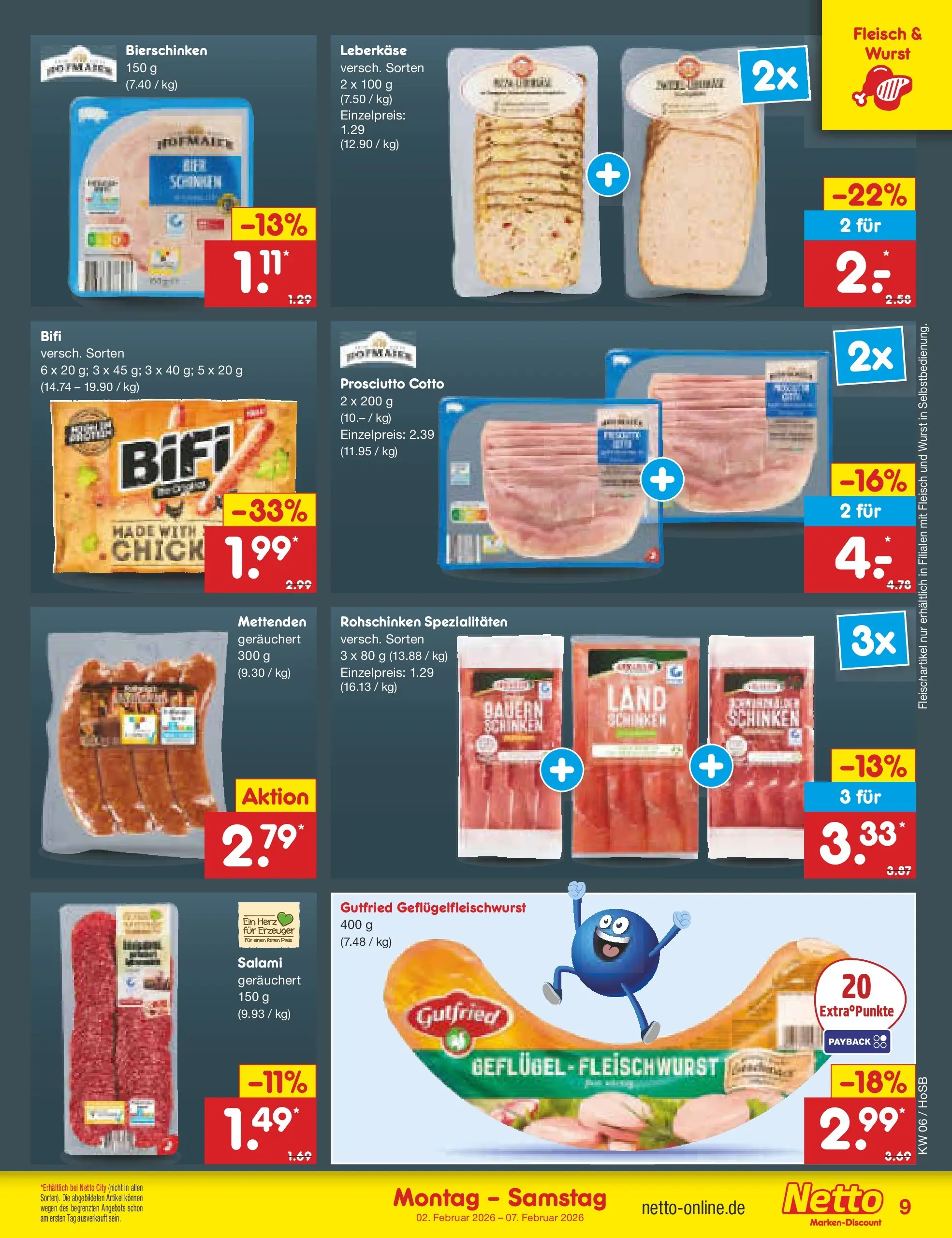 Netto Marken-Discount prospekt Hannover	 (ab 01.02.2026) » Angebote | Seite: 9 | Produkte: Bifi, Wurst, Fleisch, Leberkase