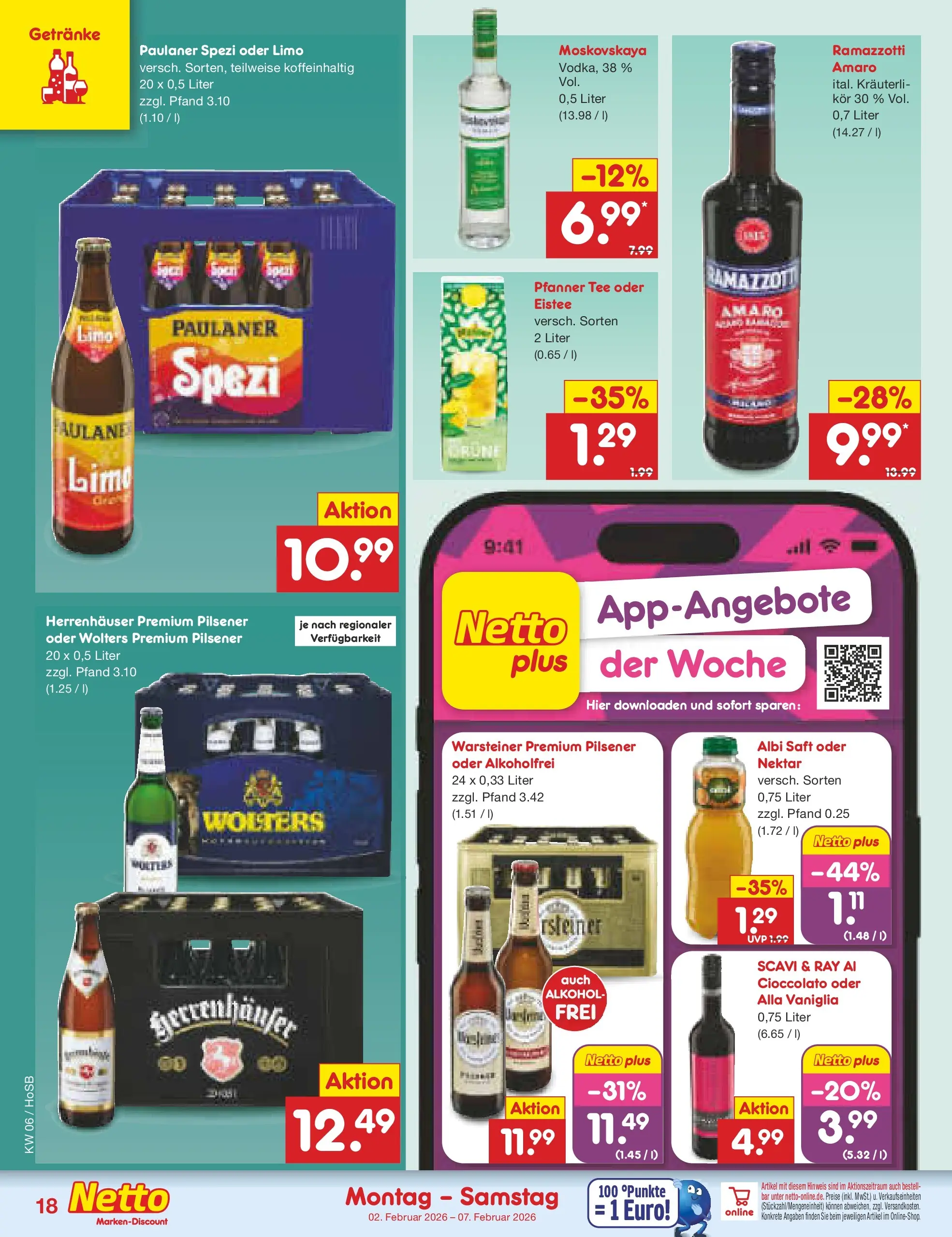 Netto Marken-Discount prospekt Hannover	 (ab 01.02.2026) » Angebote | Seite: 20 | Produkte: Paulaner spezi, Warsteiner, Tee, Ramazzotti