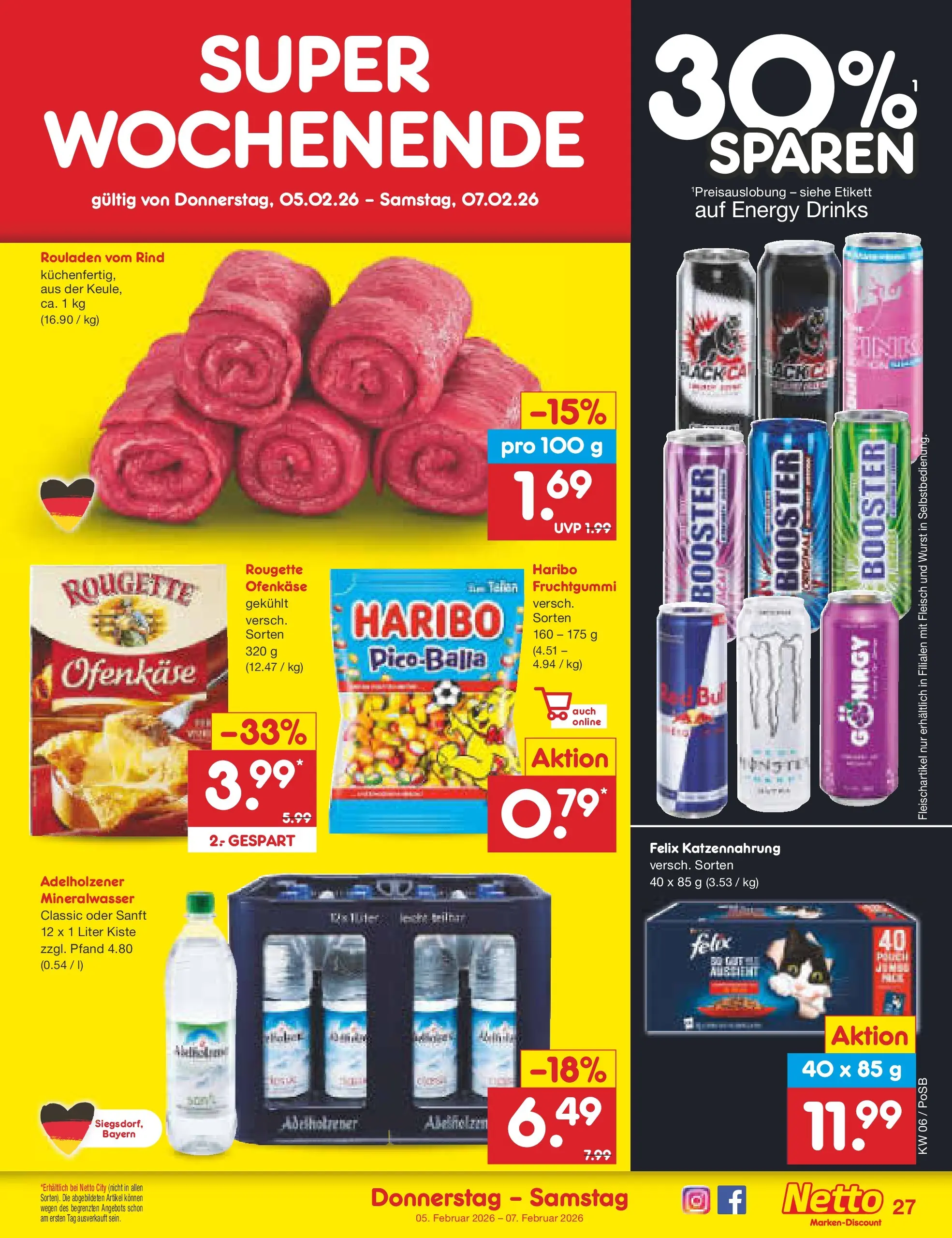Netto Marken-Discount prospekt Regensburg	 (ab 01.02.2026) » Angebote | Seite: 33 | Produkte: Haribo, Adelholzener, Mineralwasser, Fleisch