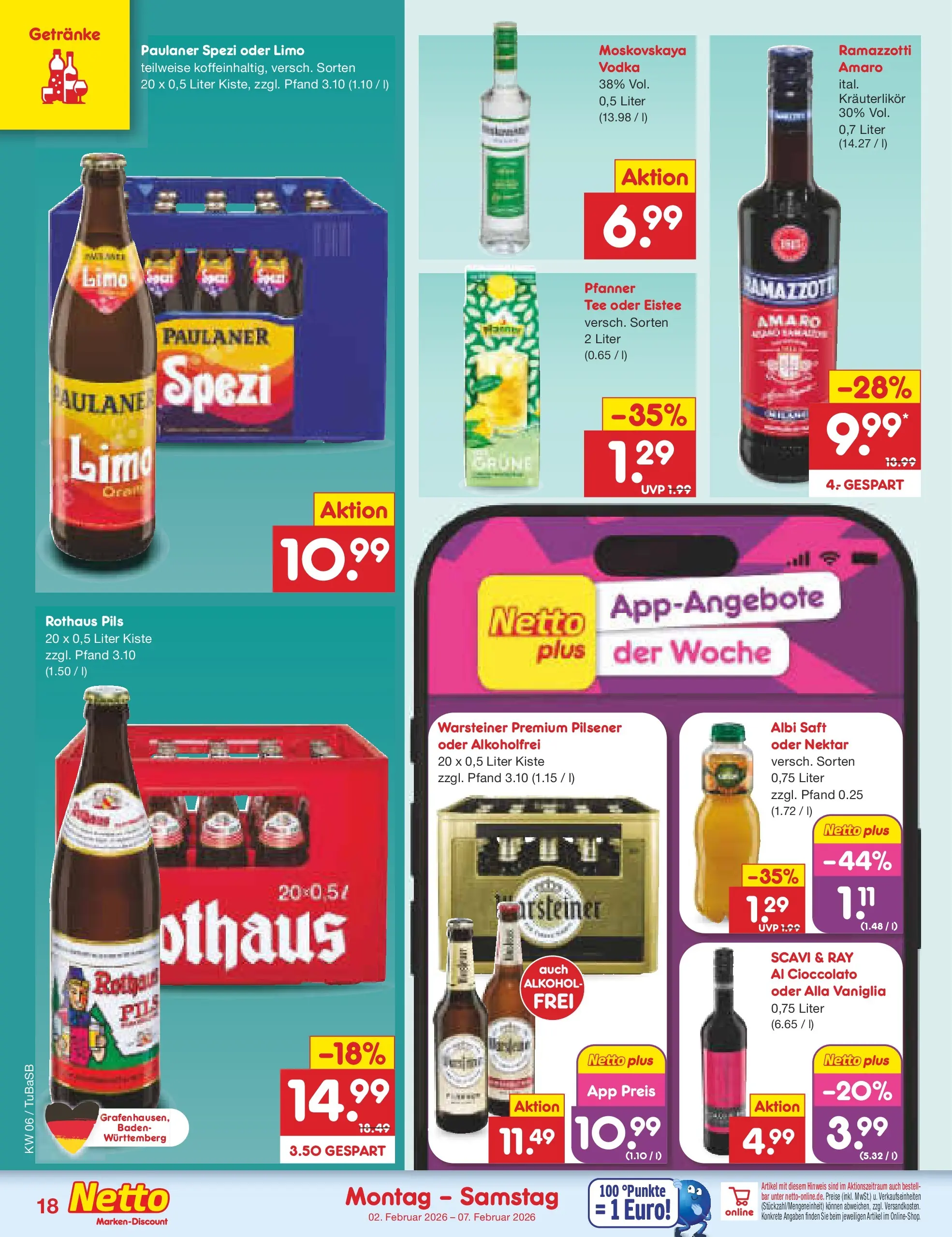 Netto Marken-Discount prospekt Lahr-Langenwinkel	 (ab 01.02.2026) » Angebote | Seite: 20 | Produkte: Paulaner spezi, Warsteiner, Saft, Ramazzotti