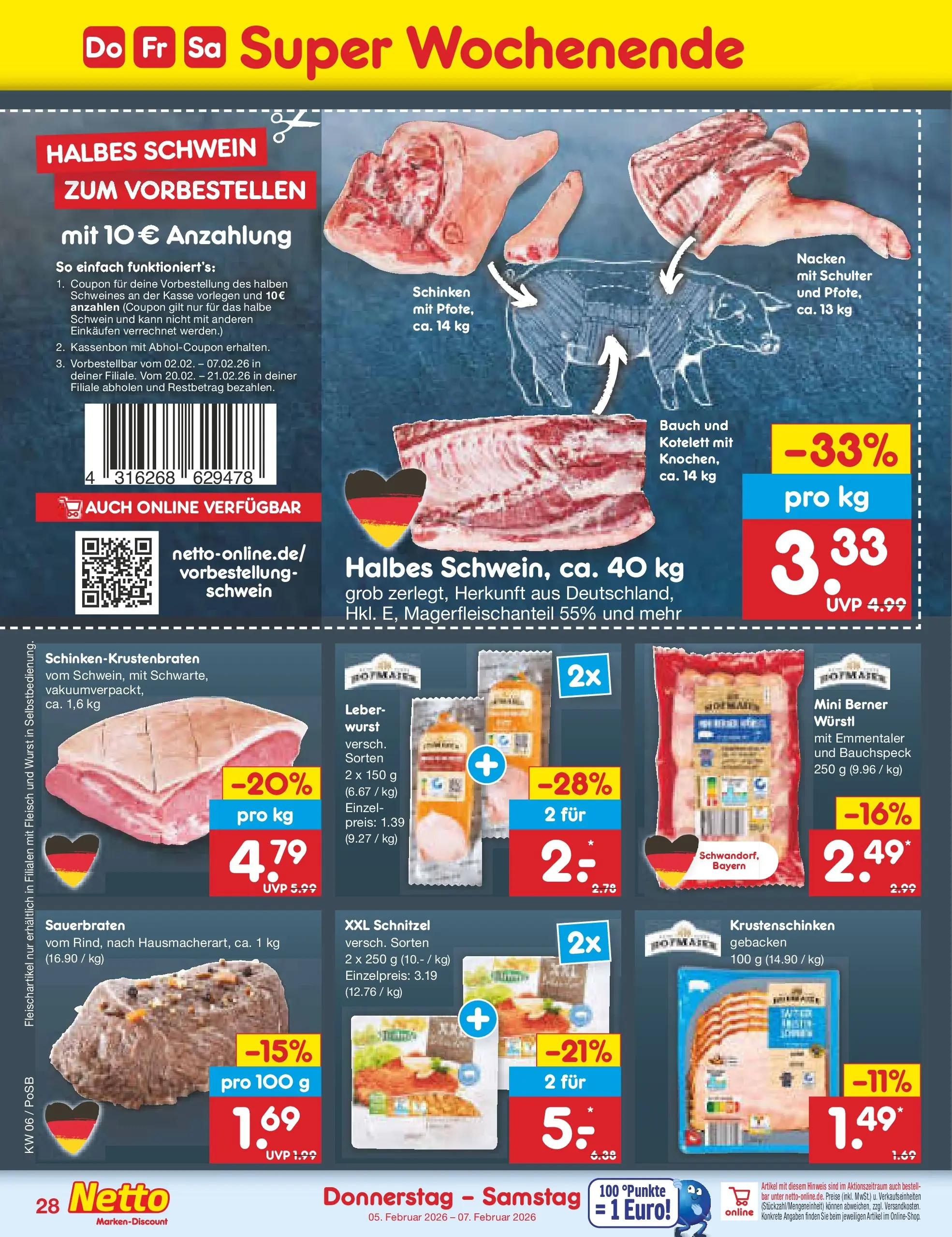 Netto Marken-Discount prospekt Regensburg	 (ab 01.02.2026) » Angebote | Seite: 34 | Produkte: Würstl, Schnitzel, Schinken, Fleisch