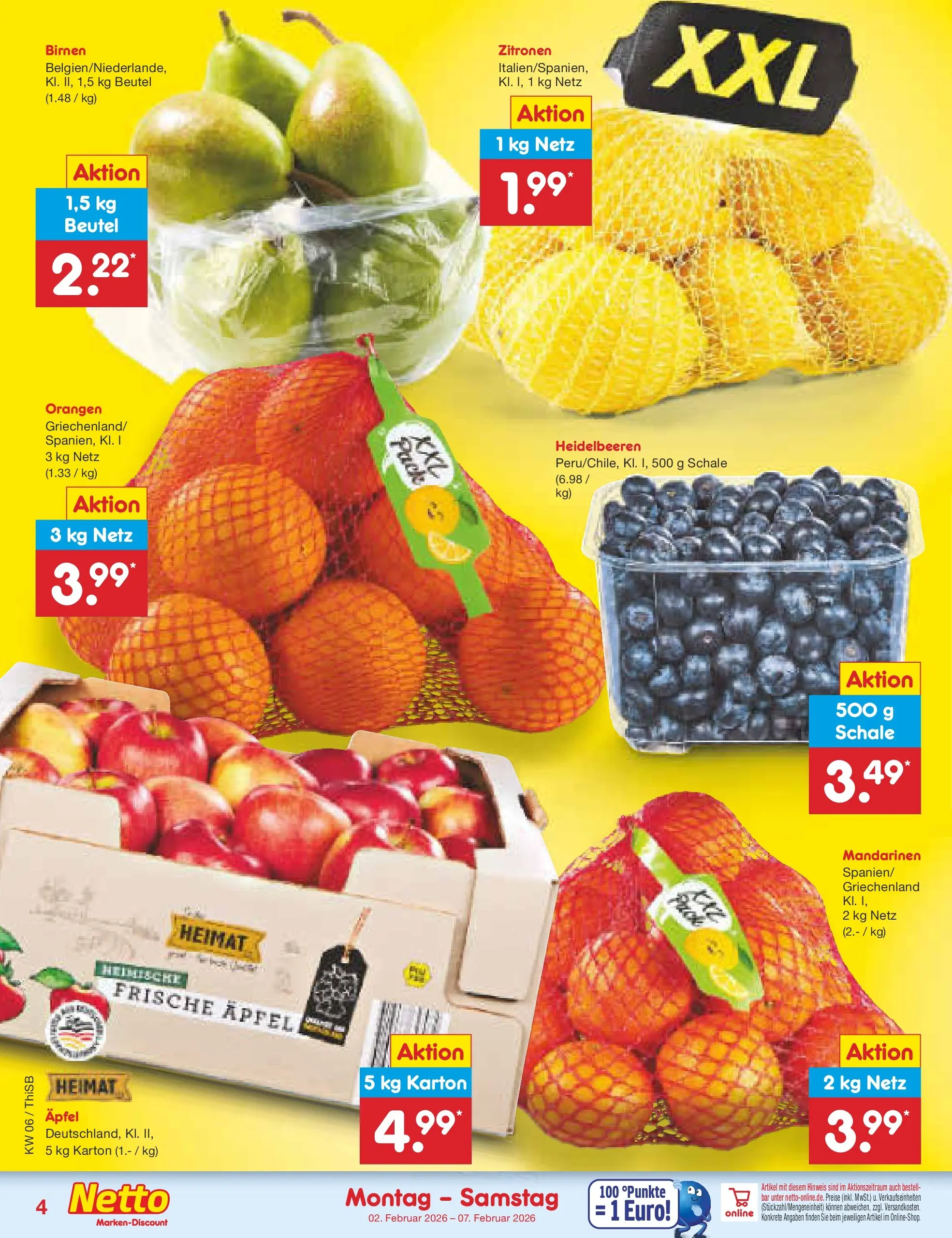 Netto Marken-Discount prospekt Pirna	 (ab 02.02.2026) » Angebote | Seite: 4 | Produkte: Äpfel, Mandarinen, Orangen, Heidelbeeren