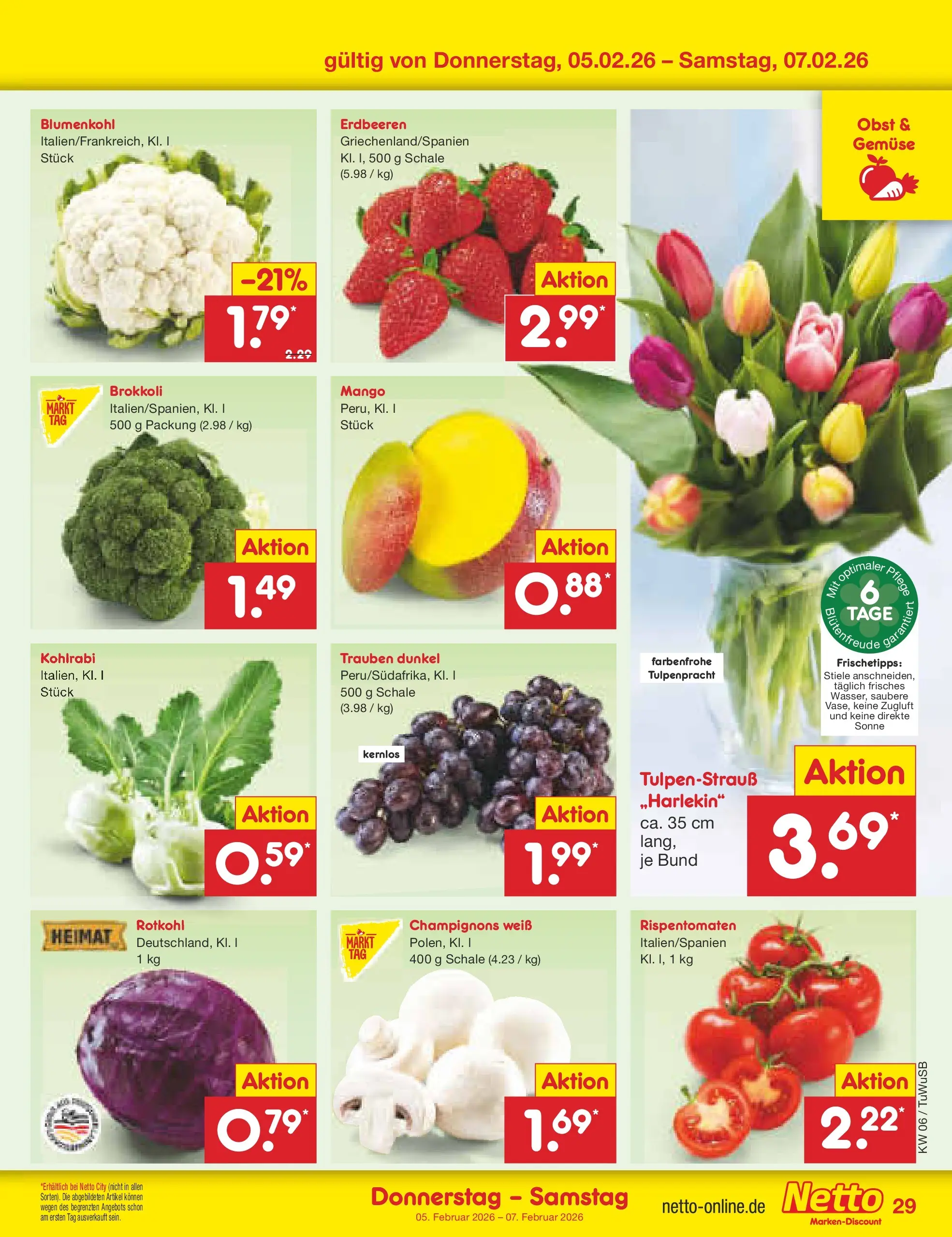 Netto Marken-Discount prospekt Calw-Stammheim	 (ab 01.02.2026) » Angebote | Seite: 41 | Produkte: Rotkohl, Trauben, Mango, Erdbeeren