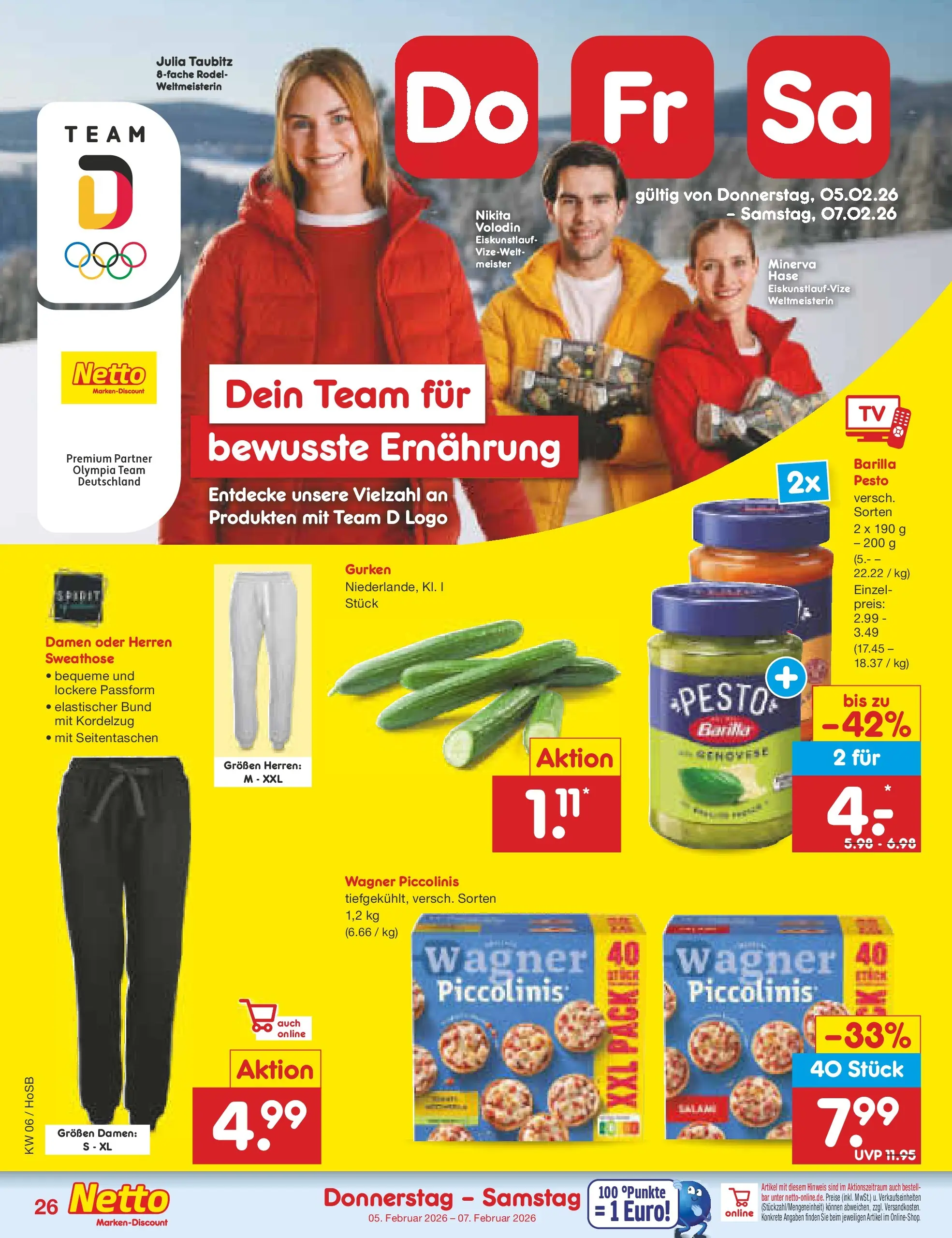 Netto Marken-Discount prospekt Hannover	 (ab 01.02.2026) » Angebote | Seite: 38 | Produkte: Sweathose, Barilla, Piccolinis, Gurken