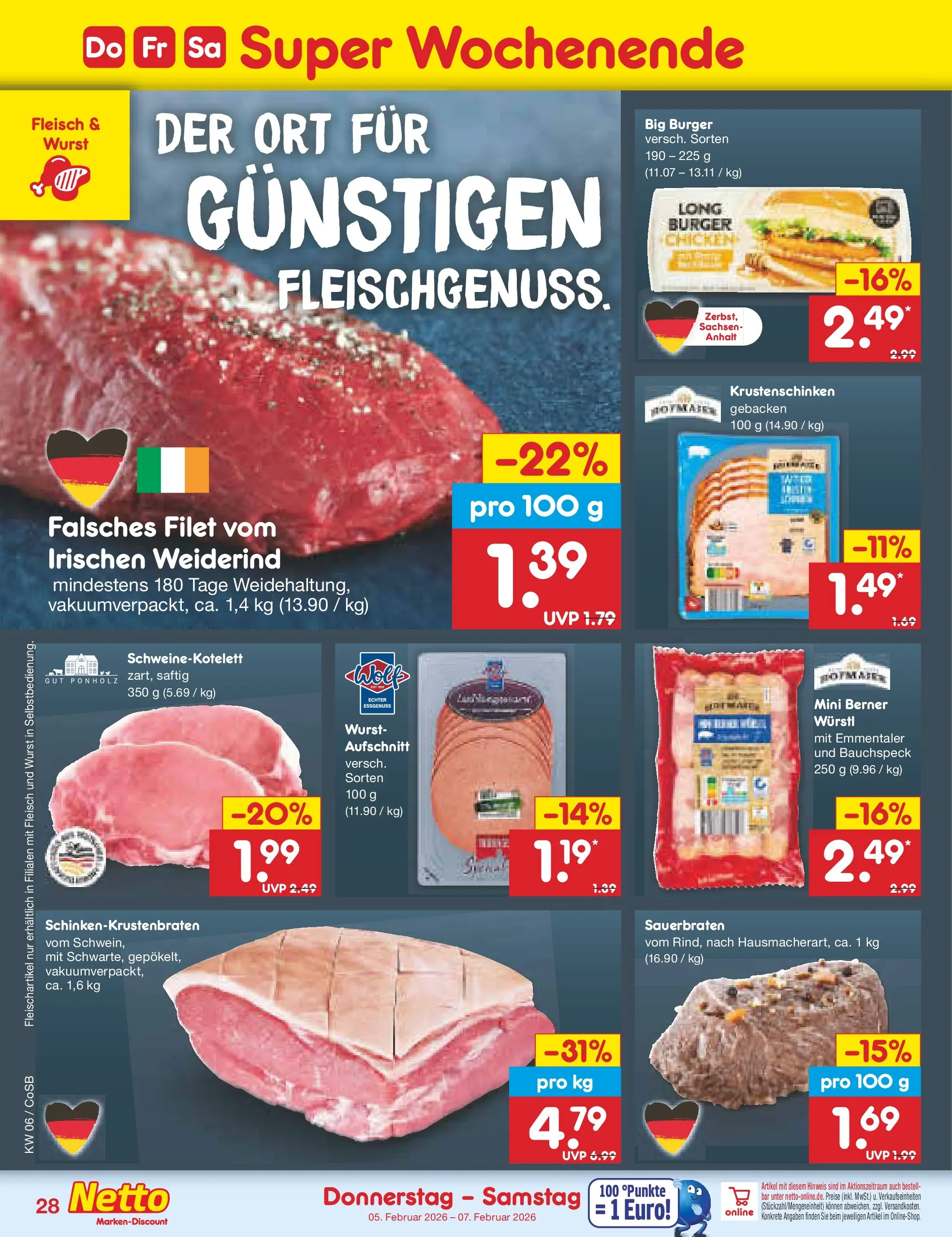 Netto Marken-Discount prospekt Bitterfeld-Wolfen	 (ab 01.02.2026) » Angebote | Seite: 40 | Produkte: Würstl, Burger, Wurst, Fleisch