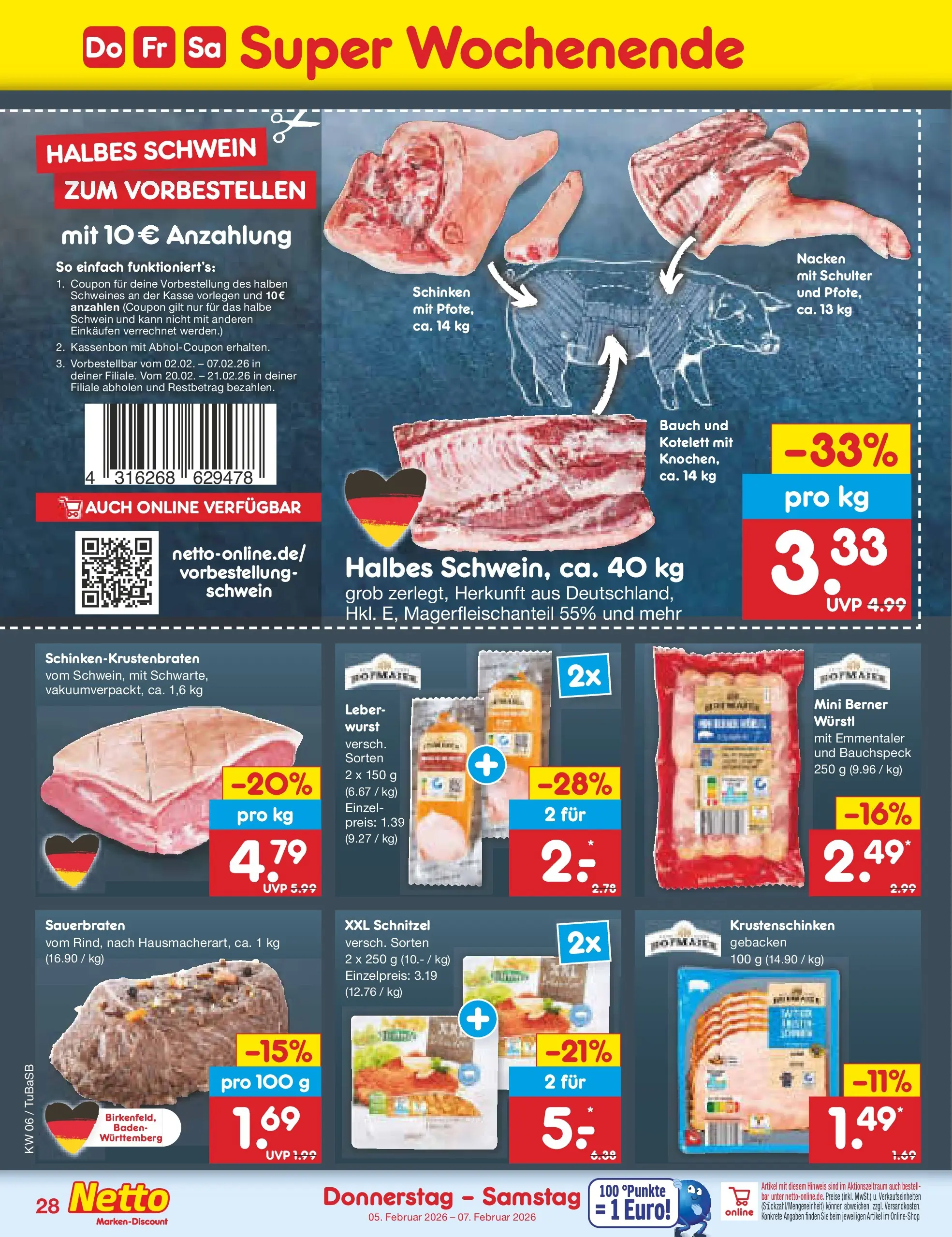 Netto Marken-Discount prospekt Lahr-Langenwinkel	 (ab 01.02.2026) » Angebote | Seite: 40 | Produkte: Würstl, Schnitzel, Wurst, Schinken