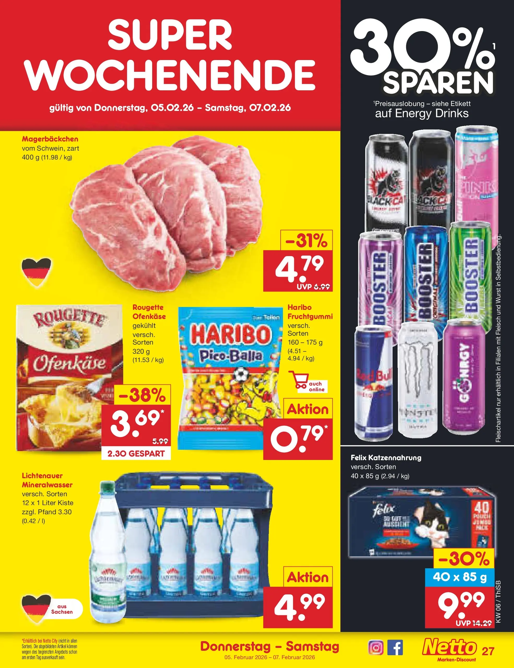 Netto Marken-Discount prospekt Pirna	 (ab 02.02.2026) » Angebote | Seite: 39 | Produkte: Haribo, Energy, Mineralwasser, Wurst