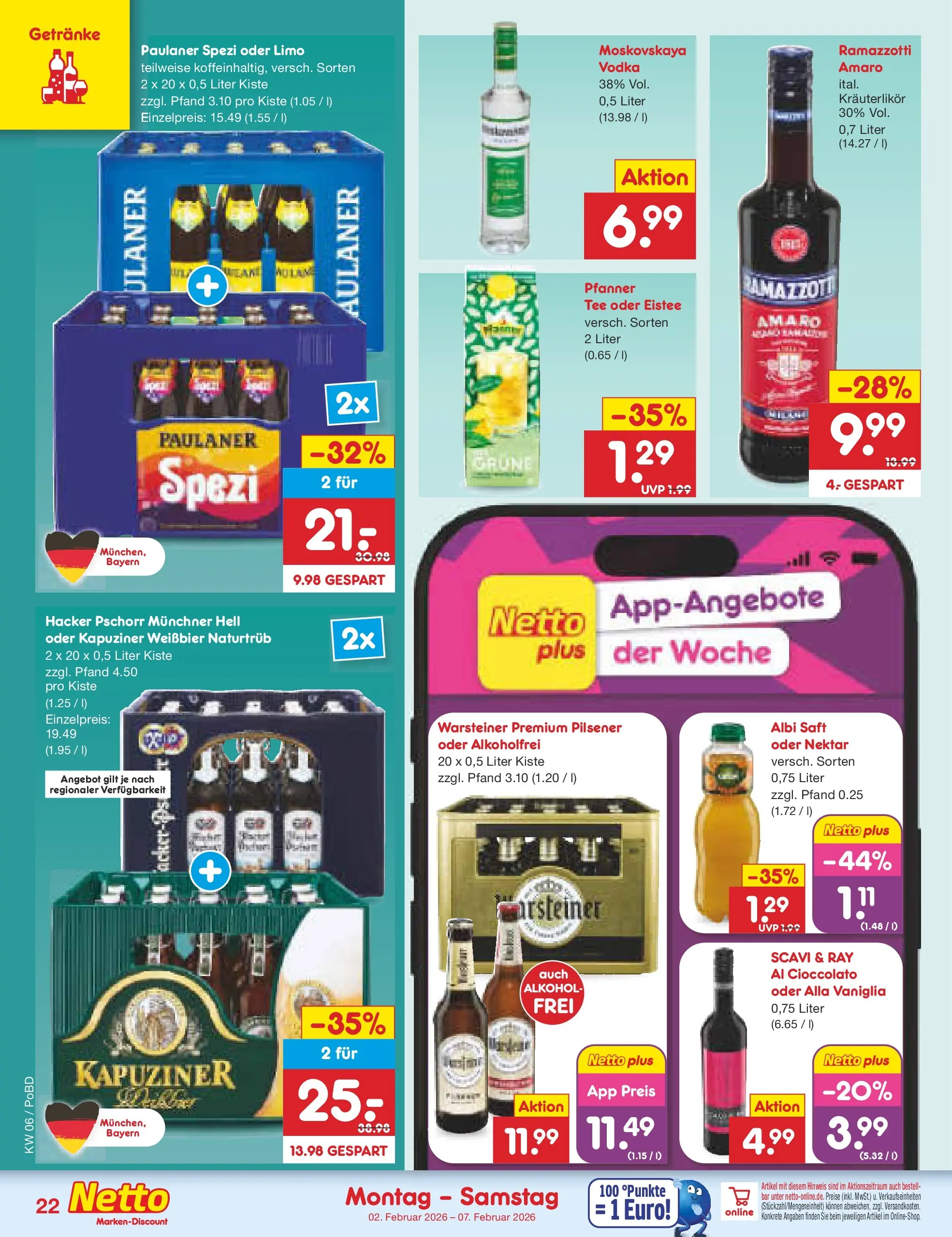 Netto Marken-Discount prospekt Selb	 (ab 01.02.2026) » Angebote | Seite: 26 | Produkte: Weißbier, Paulaner spezi, Saft, Vodka