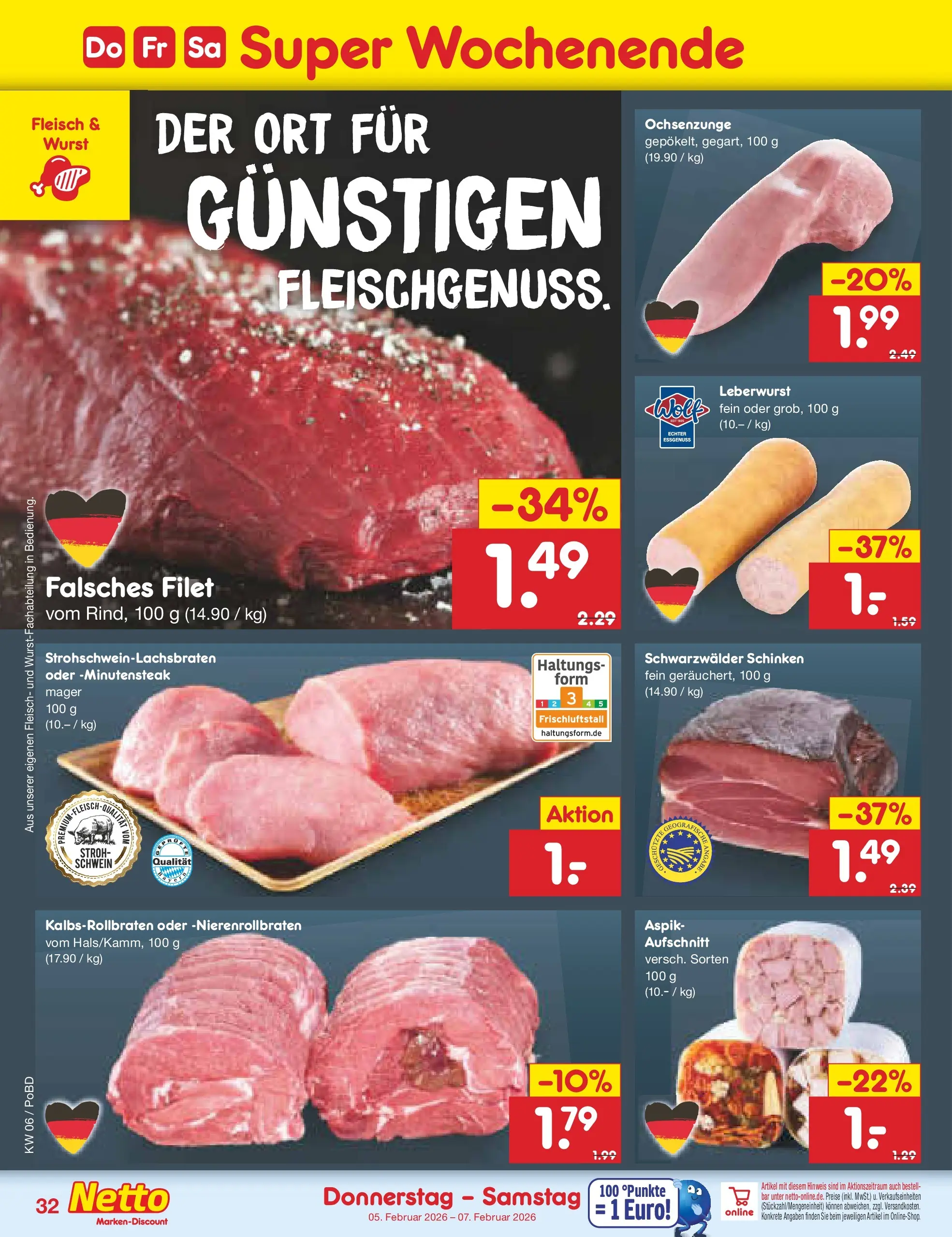 Netto Marken-Discount prospekt Selb	 (ab 01.02.2026) » Angebote | Seite: 38 | Produkte: Wurst, Schinken, Fleisch