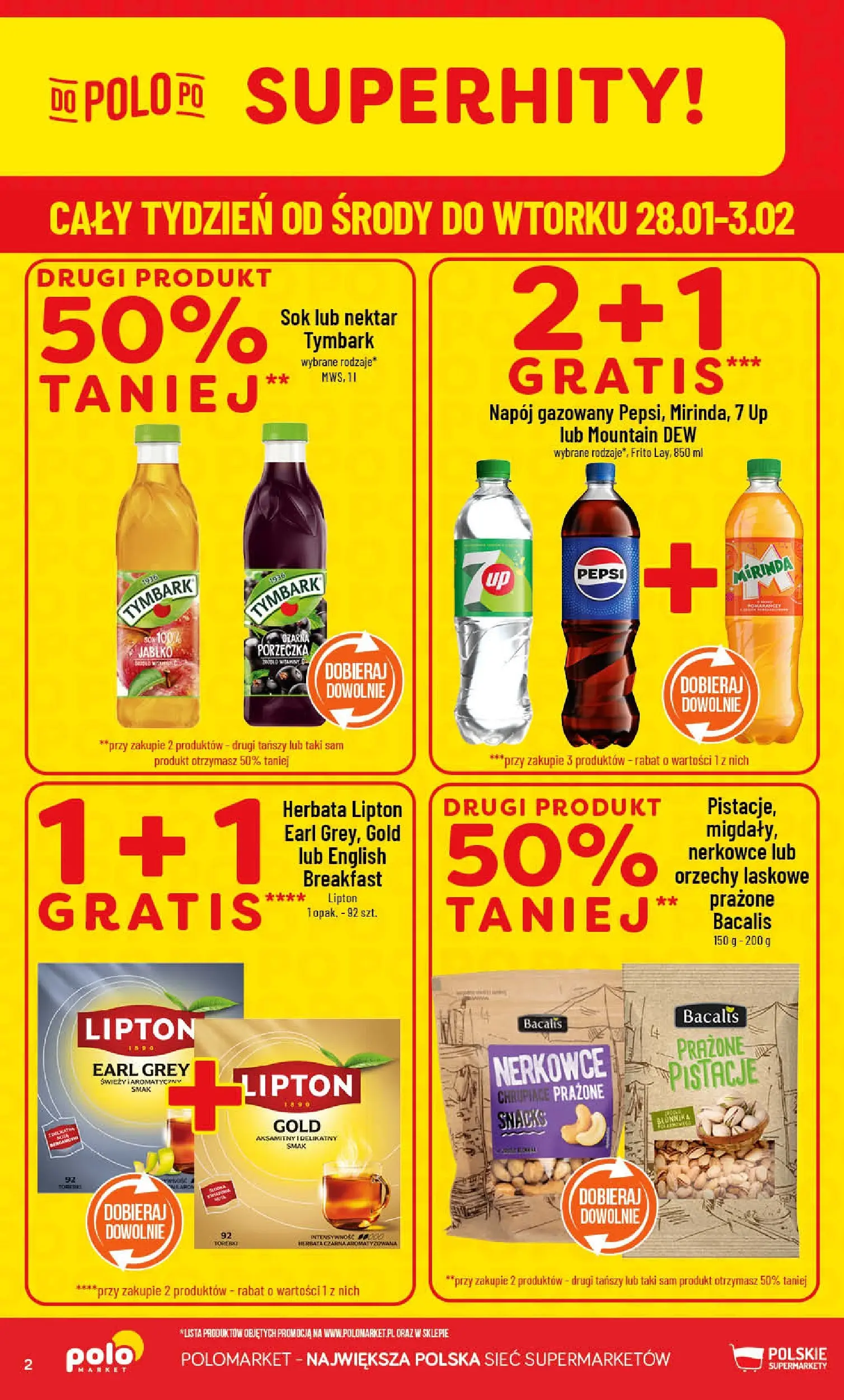Nowa POLOmarket gazetka od jutra 28.01.2026 (PDF) | Strona: 2 | Produkty: Orzechy laskowe, Sok, Orzechy, Torebki
