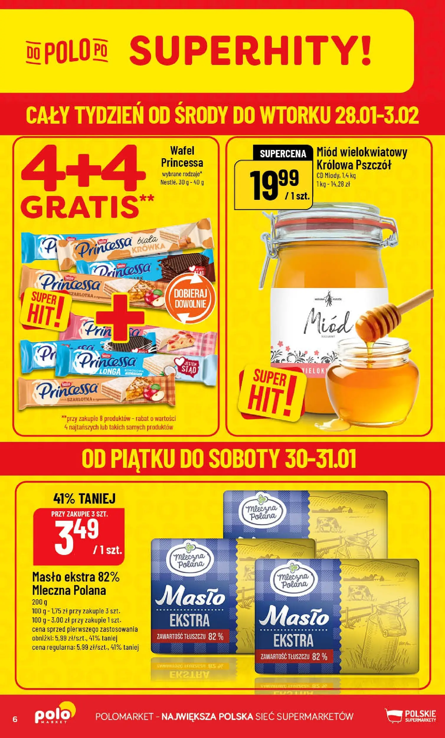 Nowa POLOmarket gazetka od jutra 28.01.2026 (PDF) | Strona: 6 | Produkty: Miód, Krowka, Masło