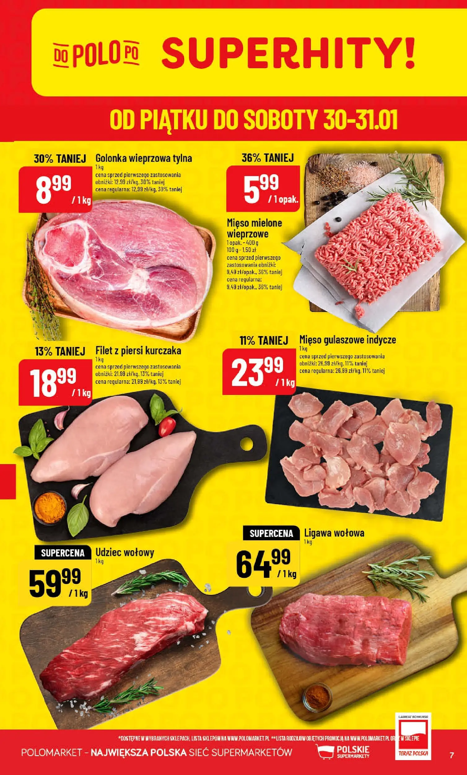Nowa POLOmarket gazetka od jutra 28.01.2026 (PDF) | Strona: 7 | Produkty: Piersi, Mięso, Golonka wieprzowa, Filet z piersi kurczaka