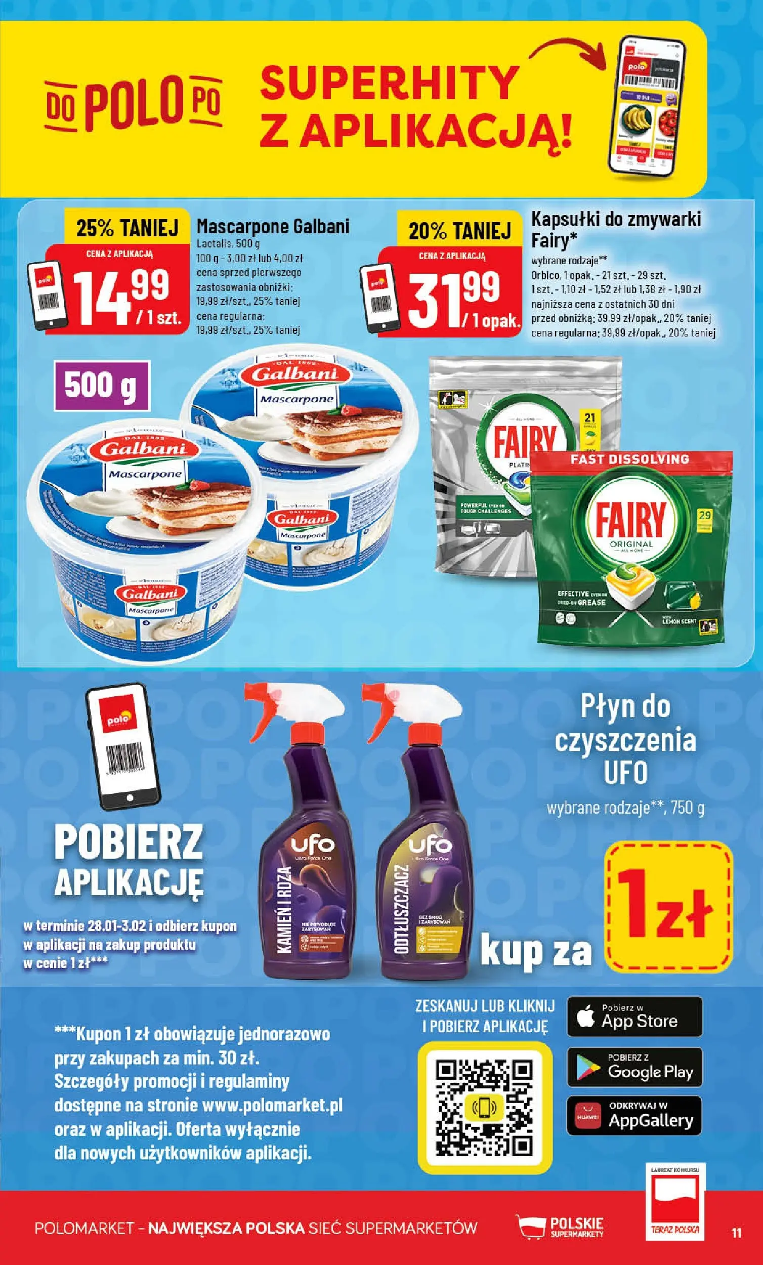 Nowa POLOmarket gazetka od jutra 28.01.2026 (PDF) | Strona: 11 | Produkty: Karta, Mascarpone, Fairy, Kapsułki do zmywarki
