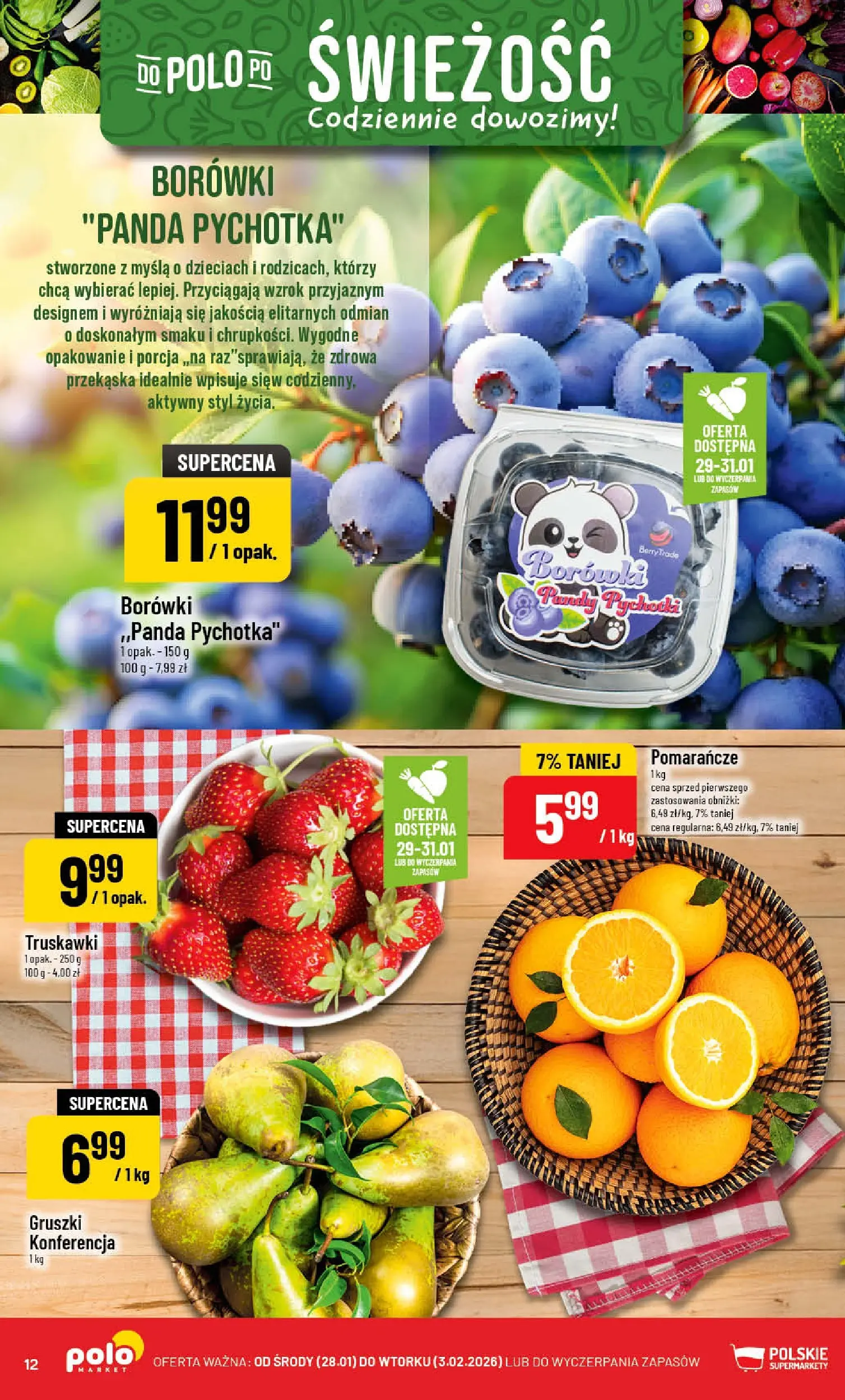 Nowa POLOmarket gazetka od jutra 28.01.2026 (PDF) | Strona: 12 | Produkty: Pomarańcze, Truskawki